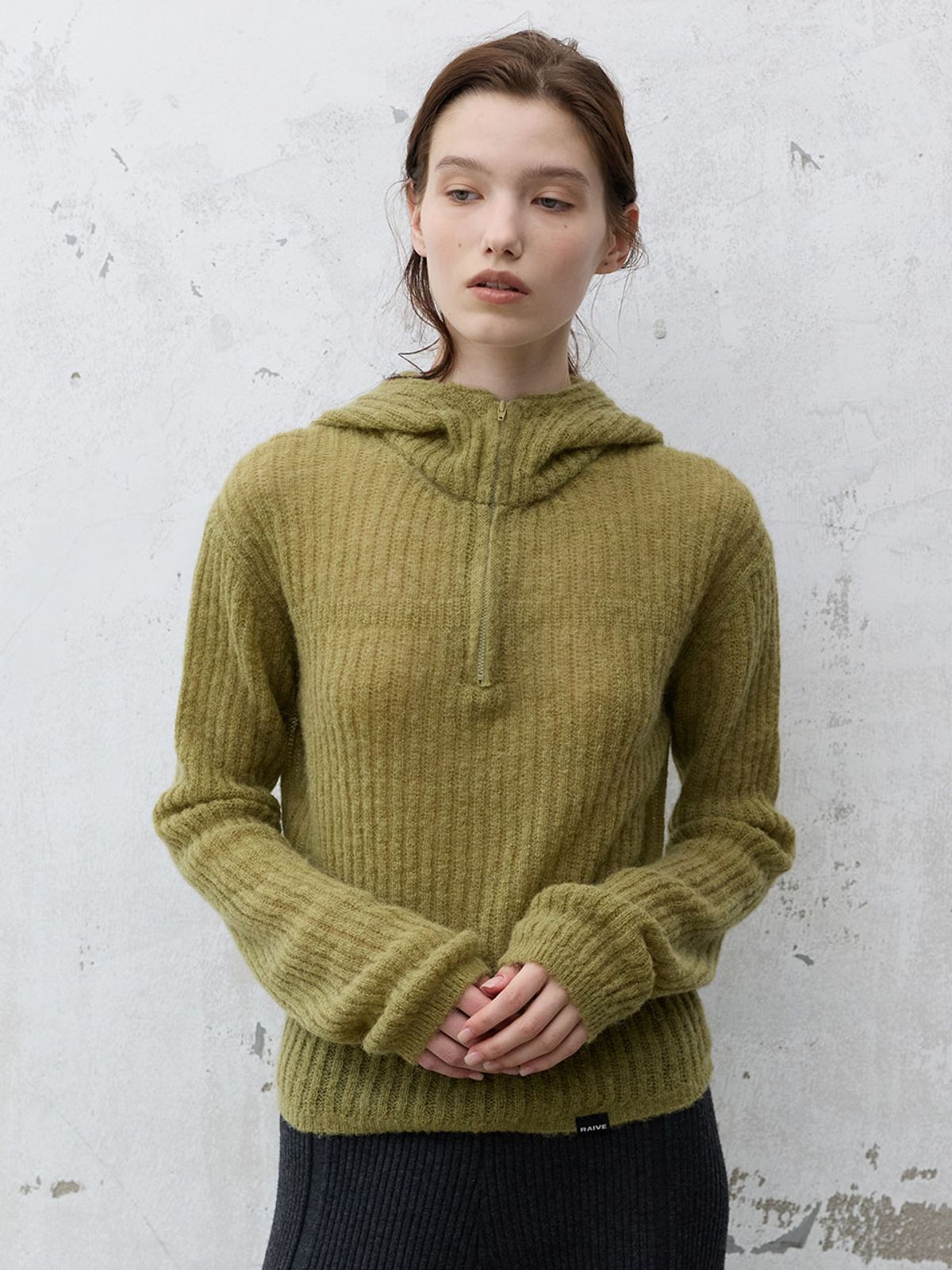 레이브(RAIVE) Alpaca Blended Half-Zip Hood Knit VK6AP979_2color