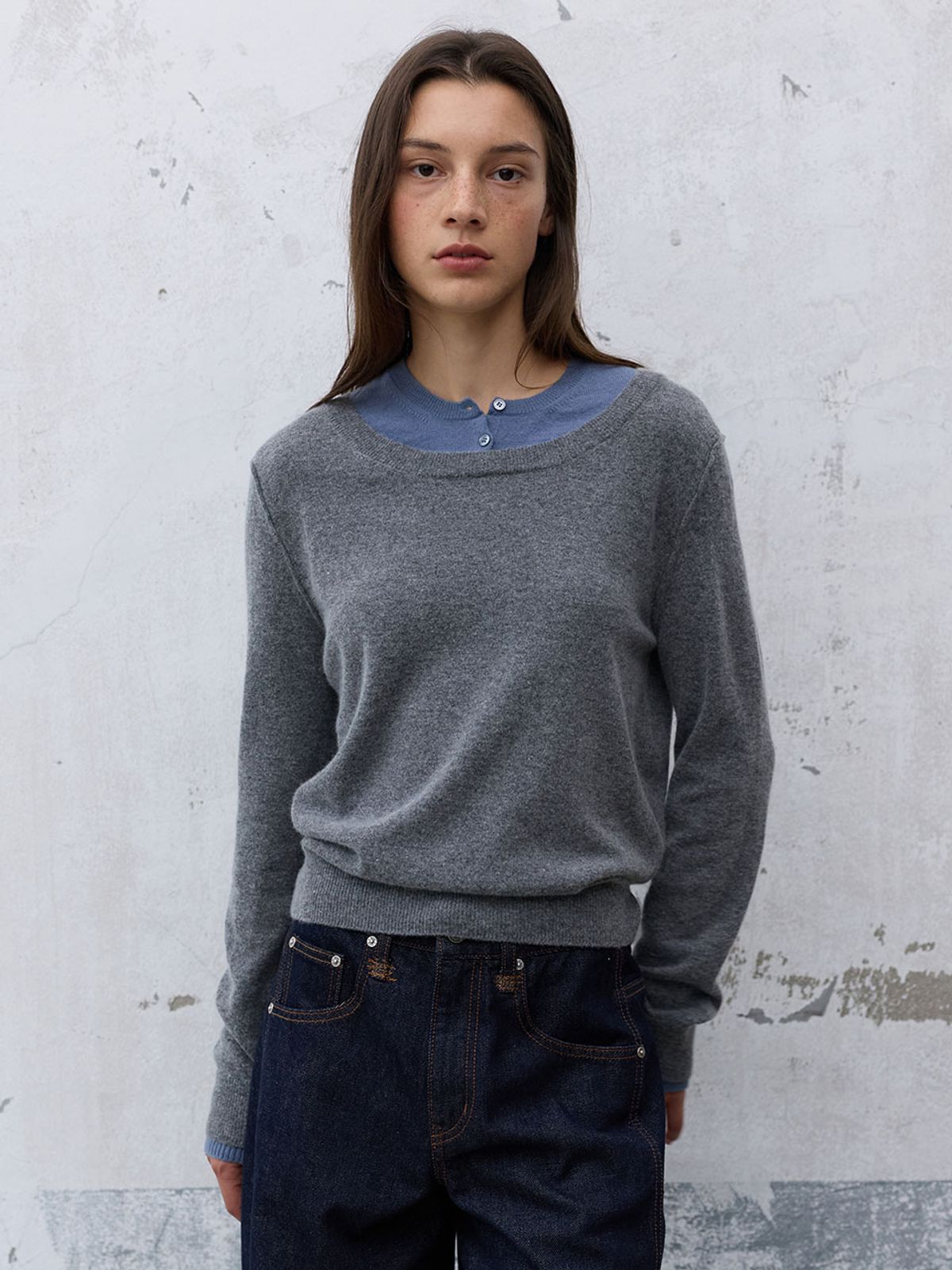 레이브(RAIVE) Cashmere Blended Round neck Layered Knit VK6AP972_2color
