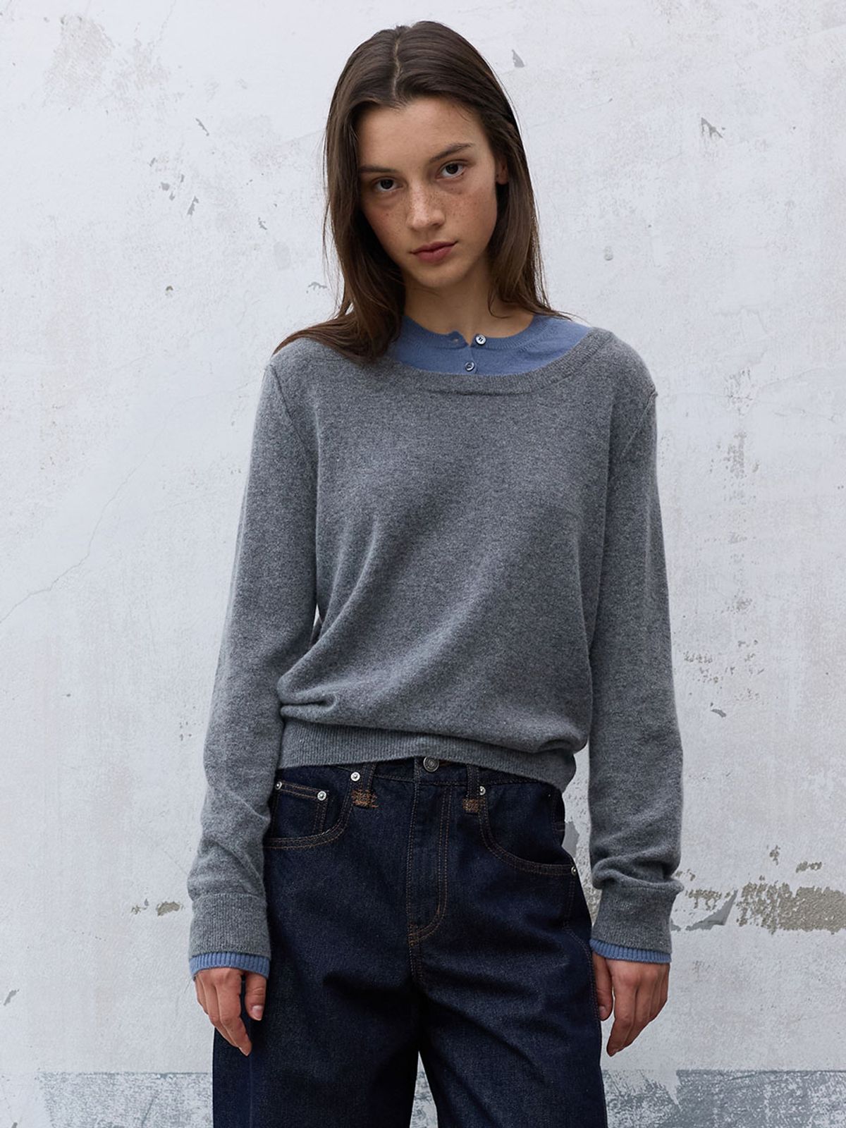 레이브(RAIVE) Cashmere Blended Round neck Layered Knit VK6AP972_2color