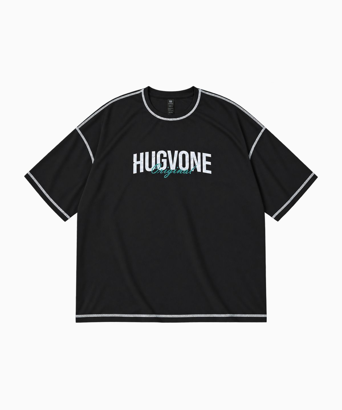 허그본(HUGVONE) 쉐도우 메쉬 스테이트먼트 오버핏 숏슬리브 2컬러