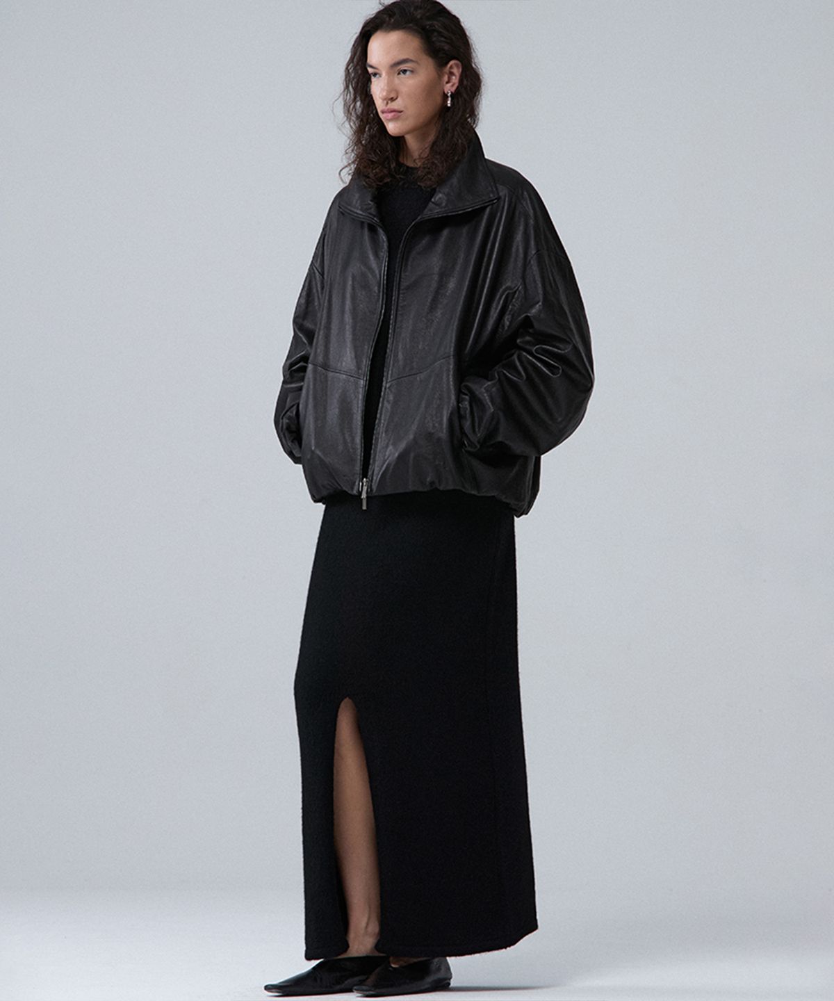 우마뭉(UMARMUNG) Italian vegetable lambskin blouson_Earthy Black