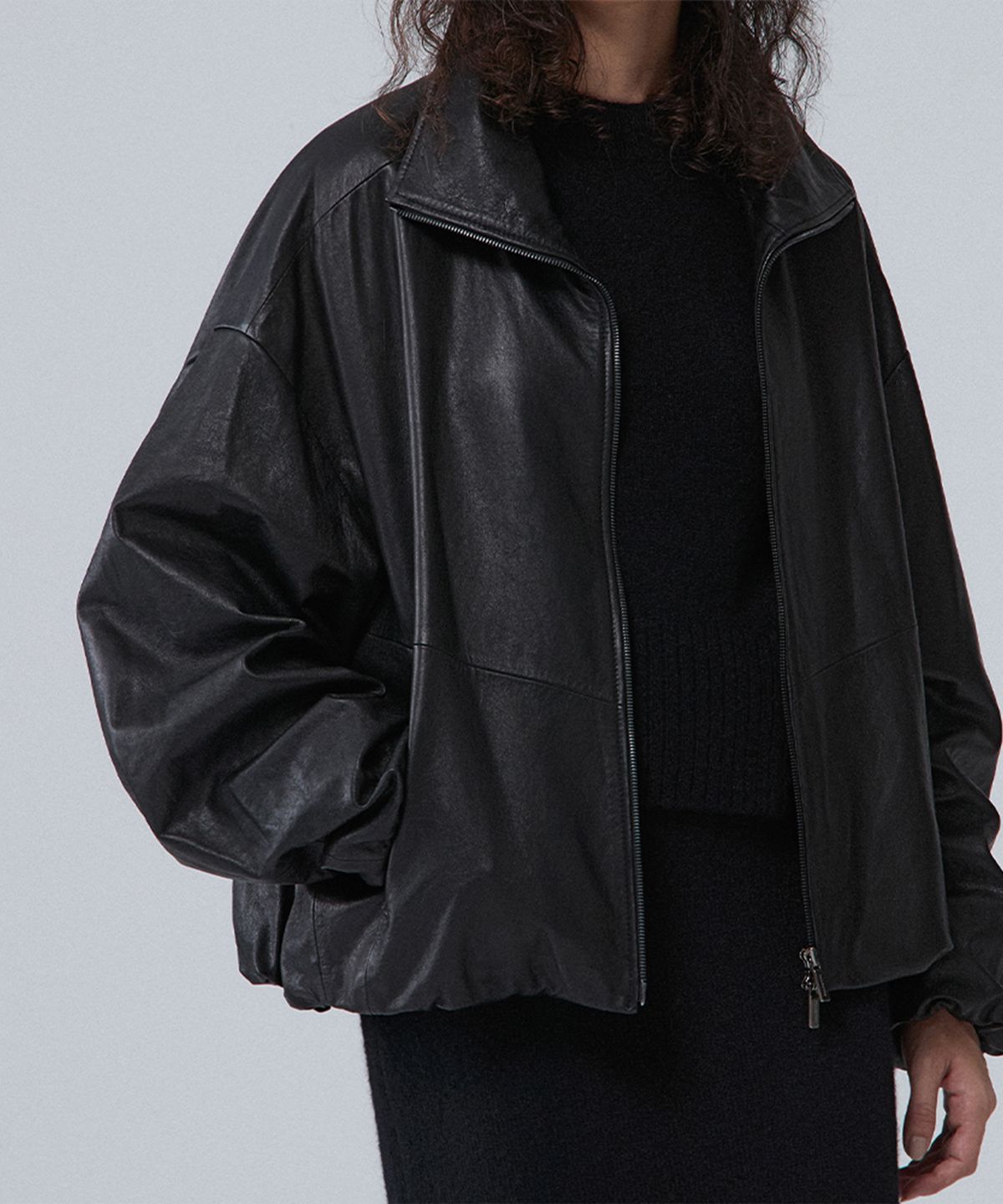 우마뭉(UMARMUNG) Italian vegetable lambskin blouson_Earthy Black