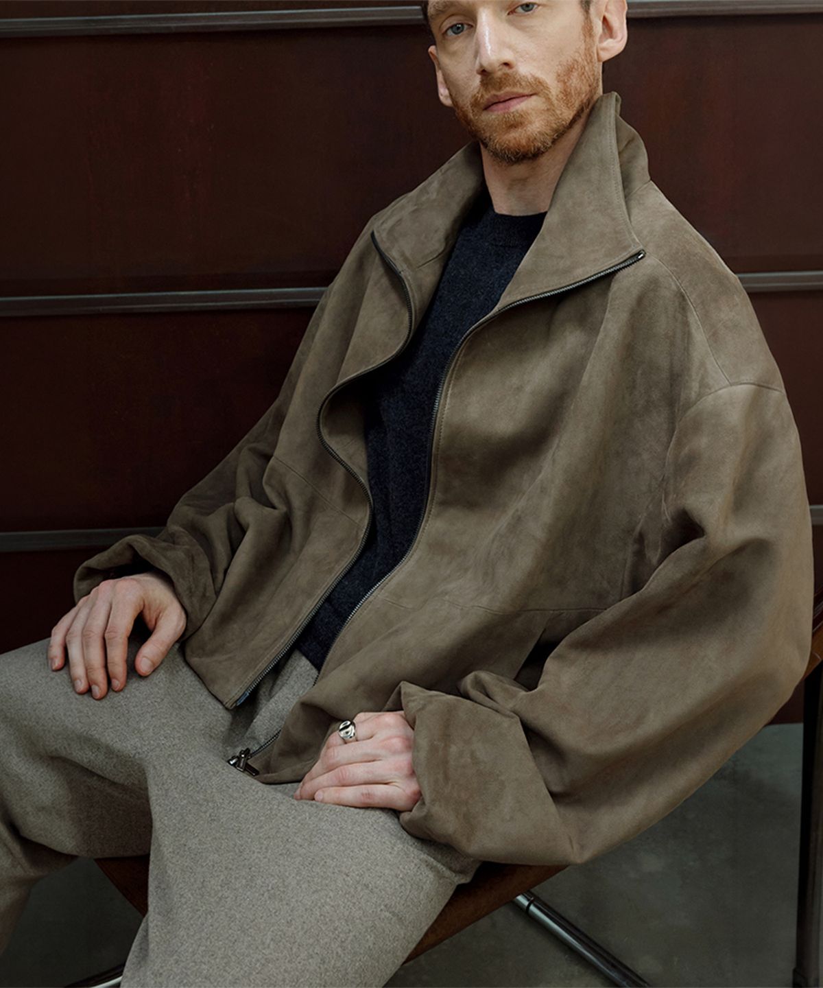 우마뭉(UMARMUNG) Italian goat suede blouson_Hay