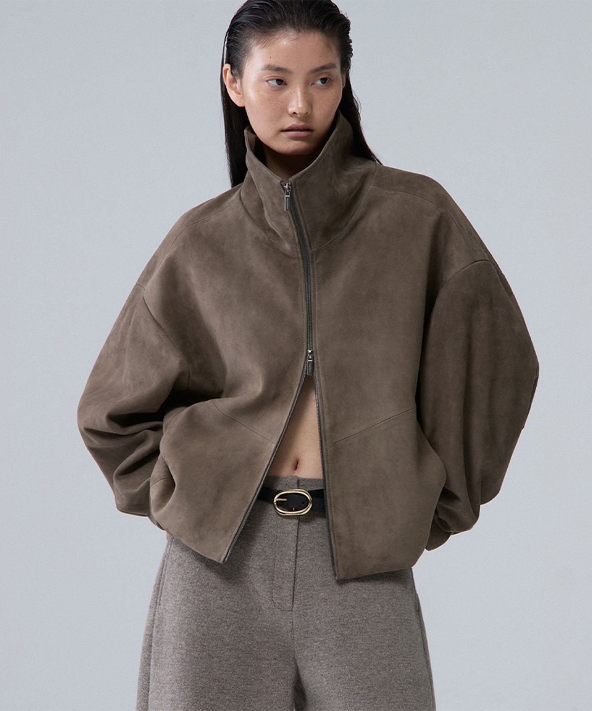 우마뭉(UMARMUNG) Italian goat suede blouson_Hay
