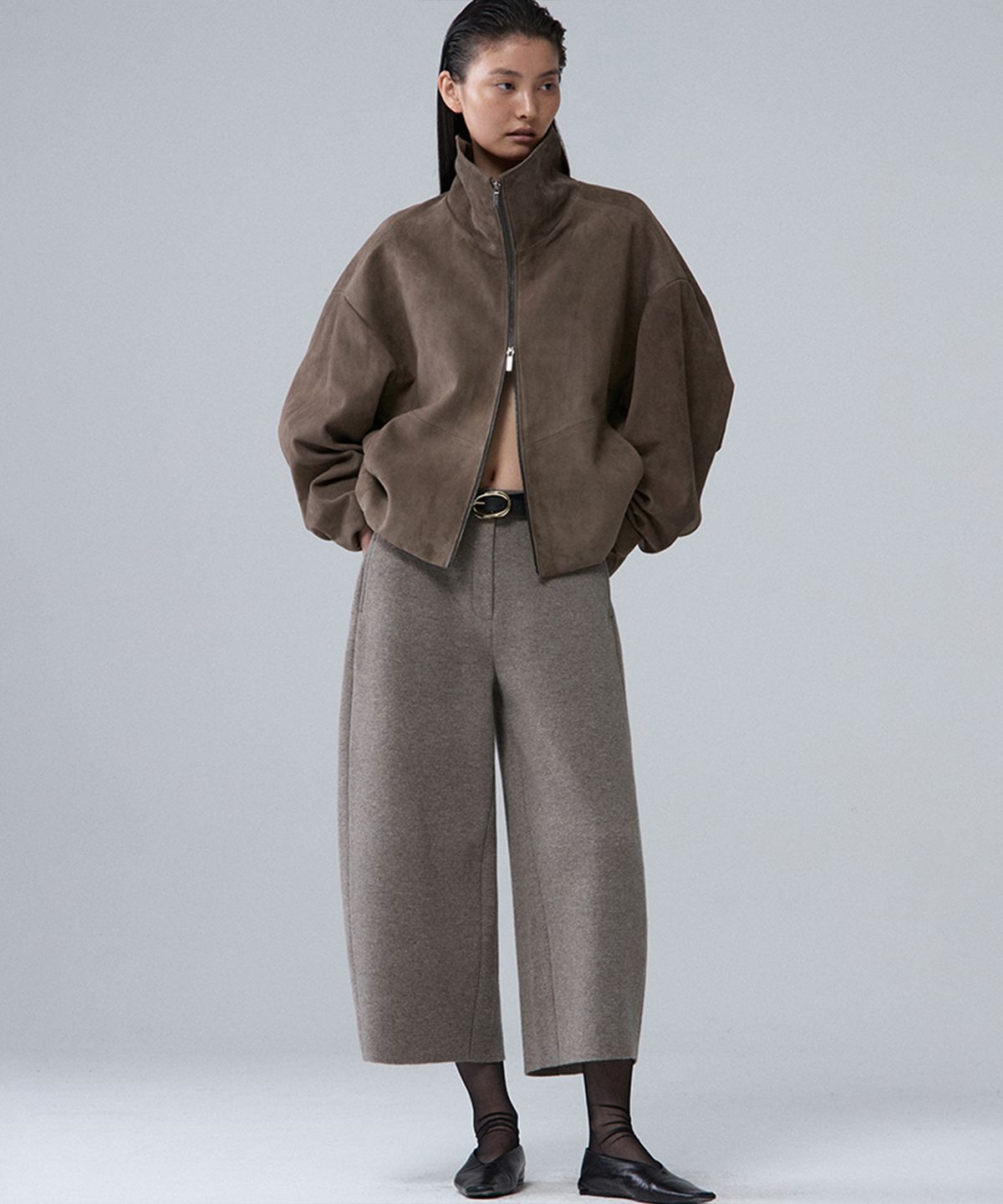 우마뭉(UMARMUNG) Italian goat suede blouson_Hay