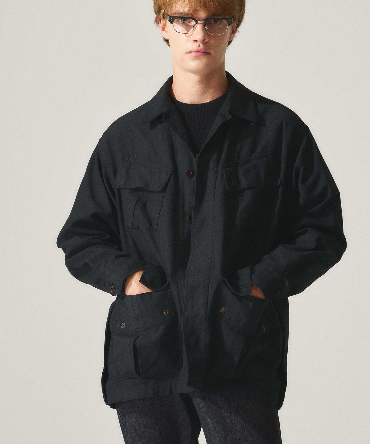 라이즈앤빌로우(RISE&BELOW) BACK SATEEN 정글 퍼티그 재킷 BLACK