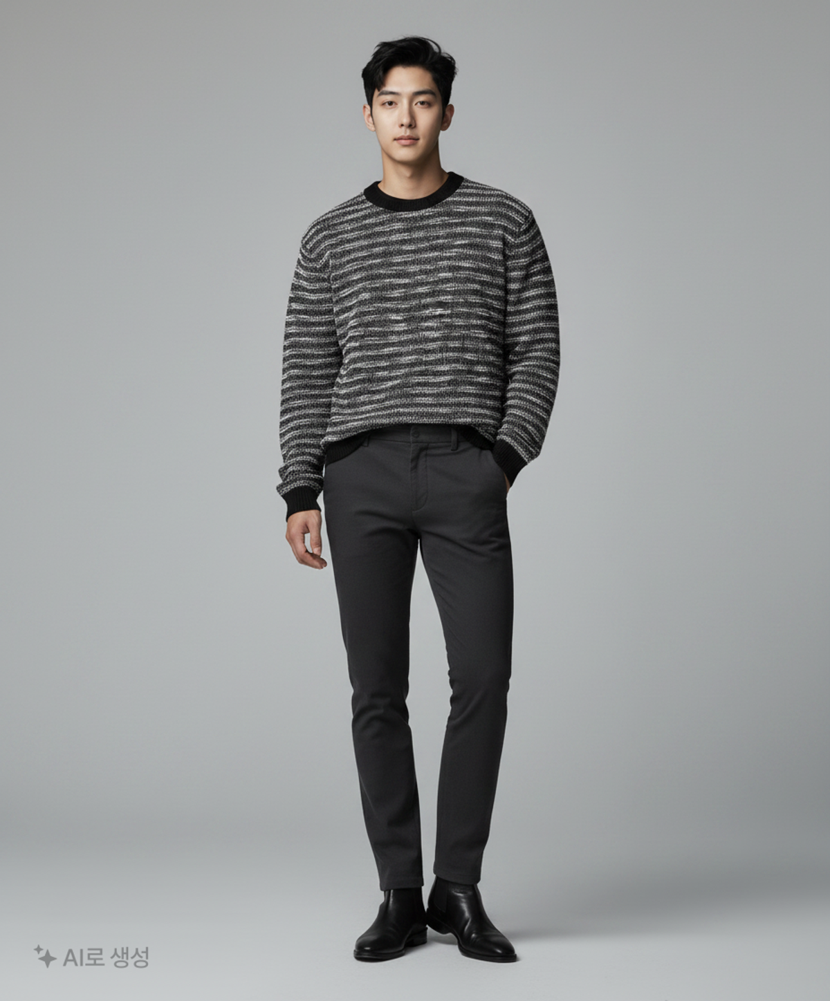 메종미네드(MAISON MINED) MIXED BOUCLE KNIT LONG SLEEVE BLACK L