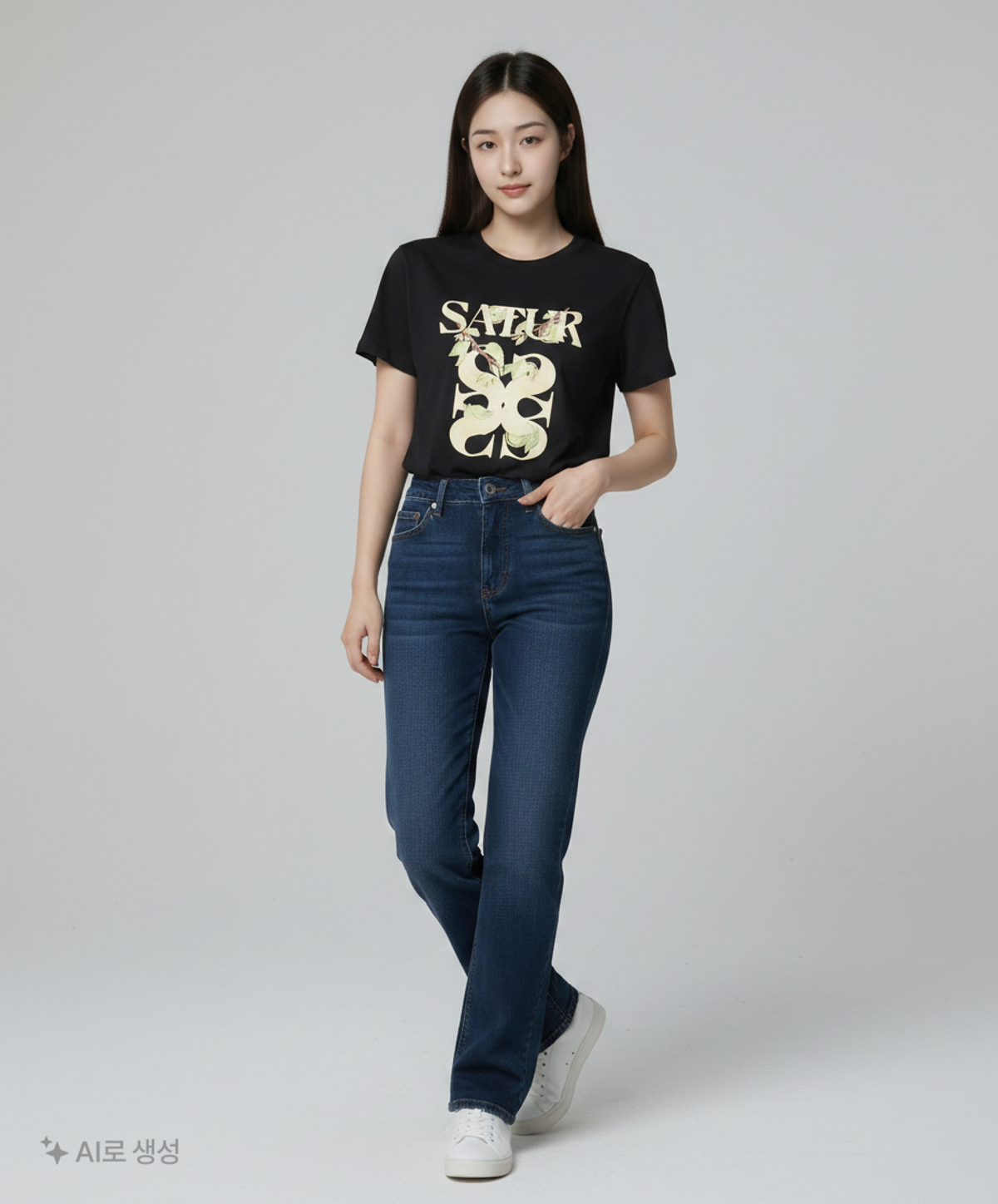 세터(SATUR) (W) 아페로 리프 그래픽 반팔 티셔츠 클래식 블랙 M
