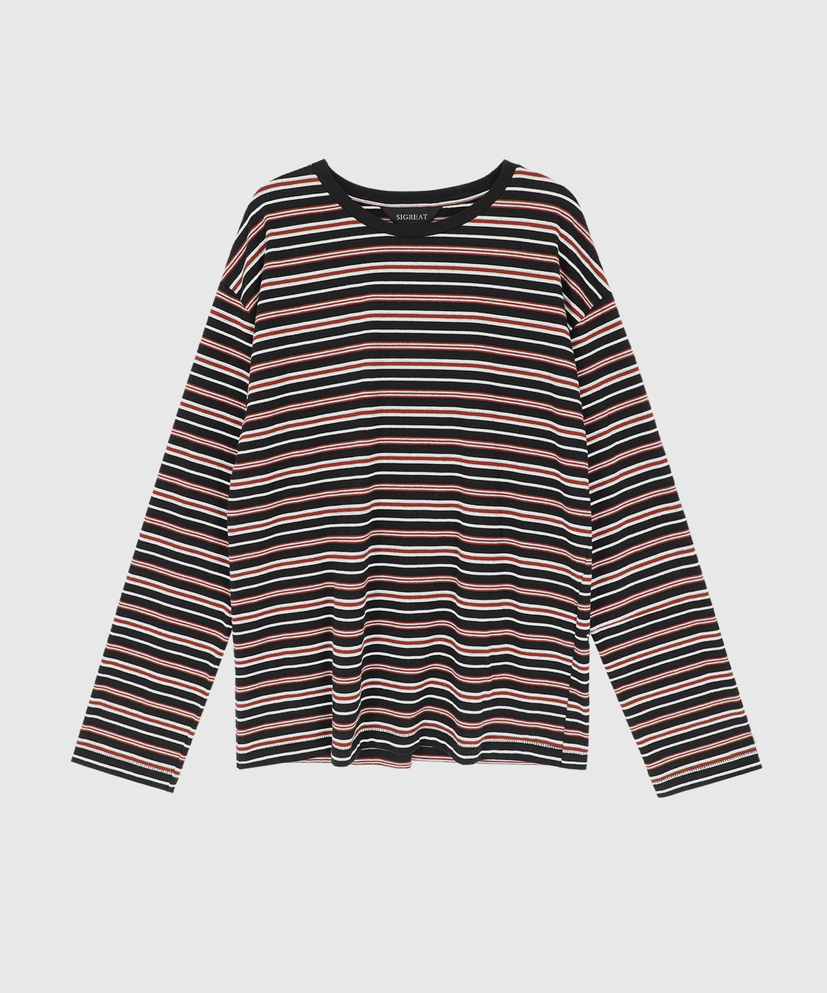 시그레이트(SIGREAT) MULTI STRIPE OVERSIZED T-SHIRT_BLACK