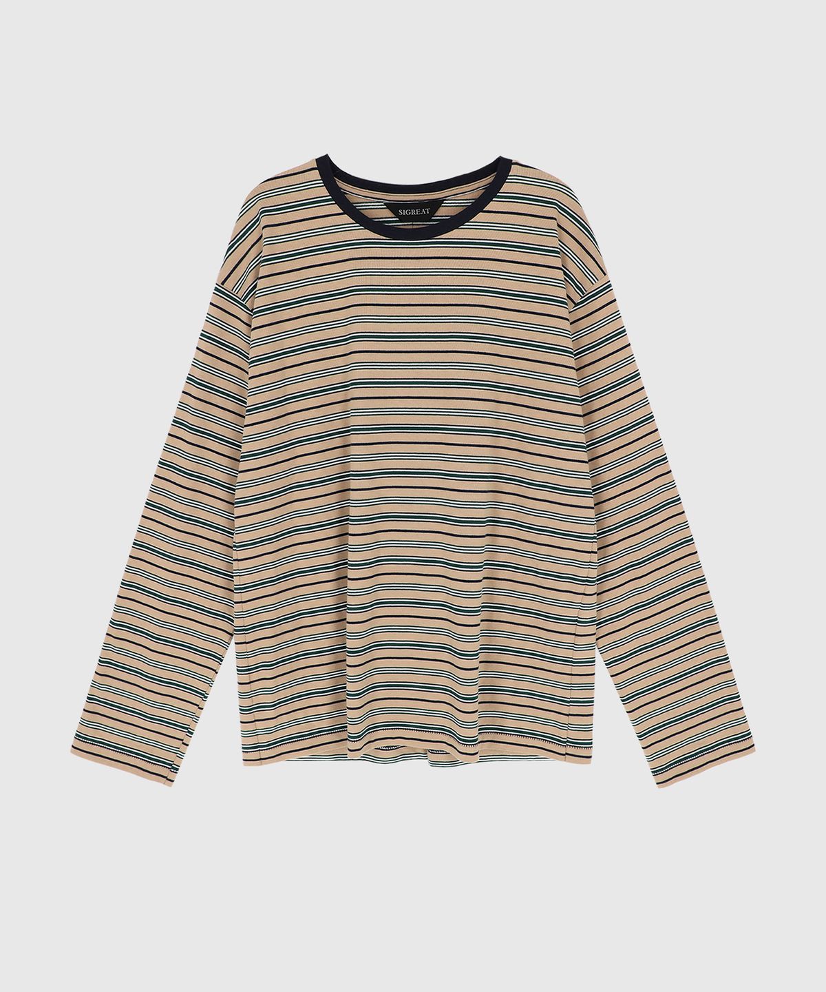 시그레이트(SIGREAT) MULTI STRIPE OVERSIZED T-SHIRT_BEIGE