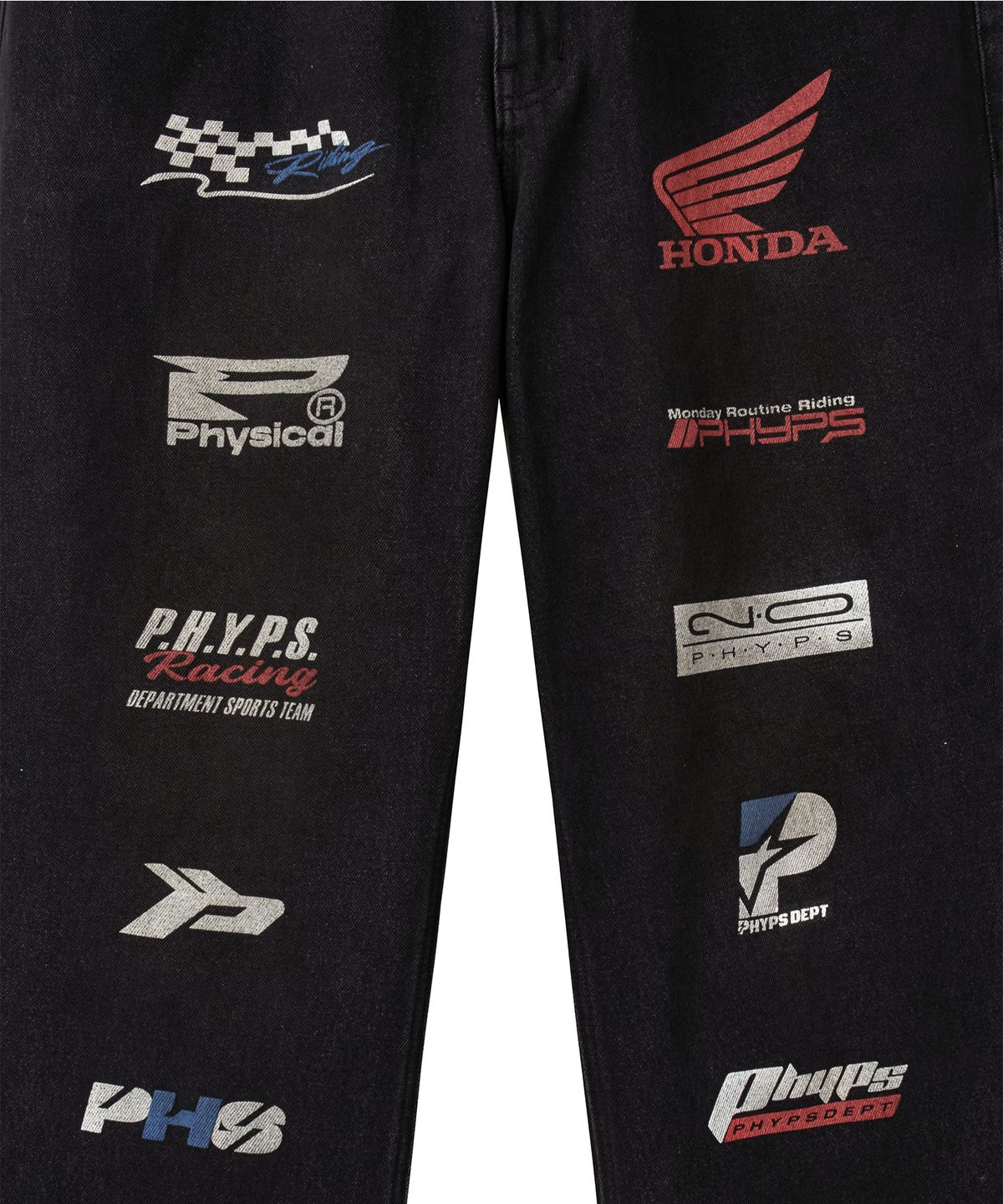 핍스 모터사이클(PHYPS MOTORCYCLE) Dirty Washing Racing Denim Pants Black