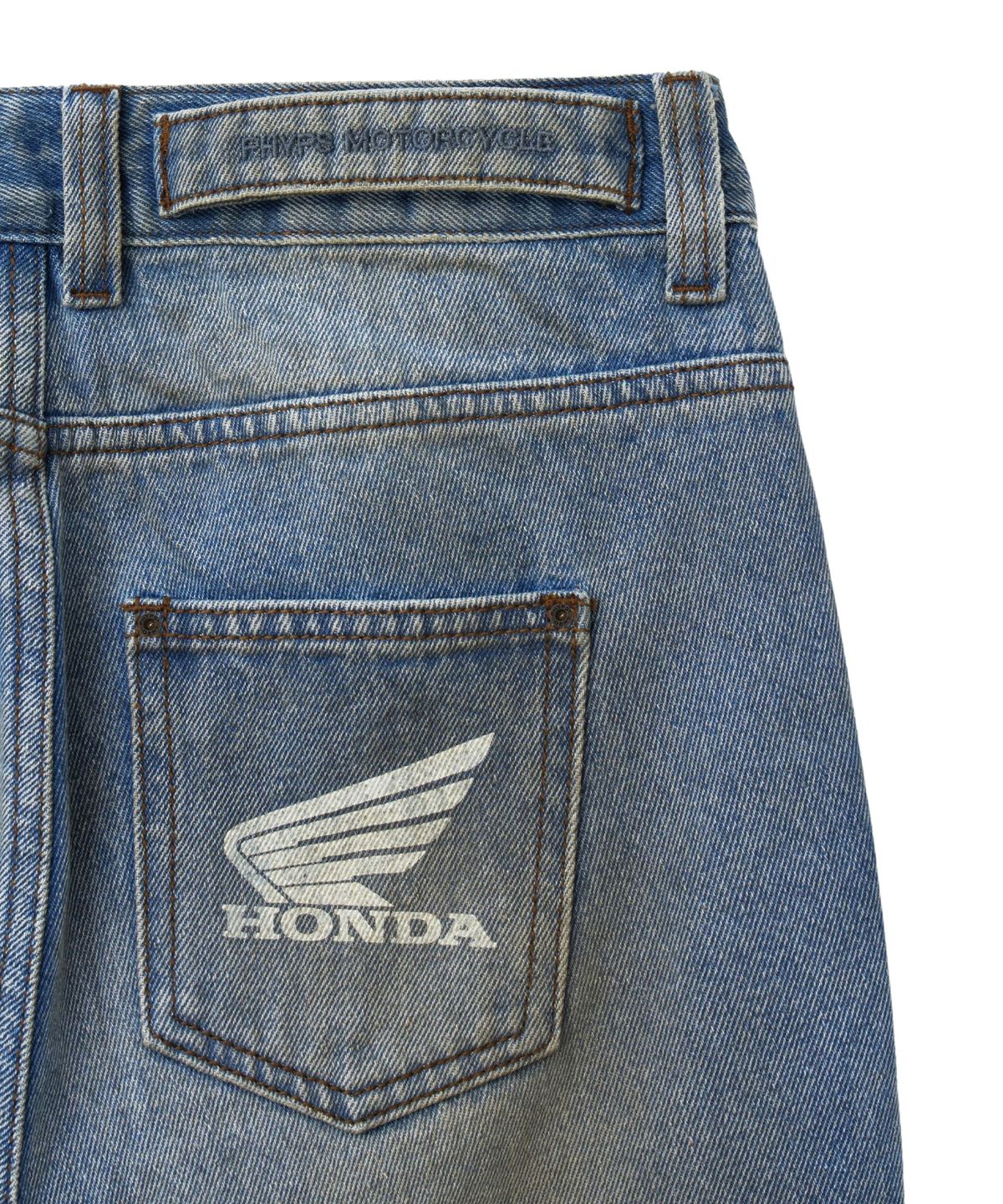 핍스 모터사이클(PHYPS MOTORCYCLE) Women Grunge Dirty Washed Bootcut Denim Pants Blue
