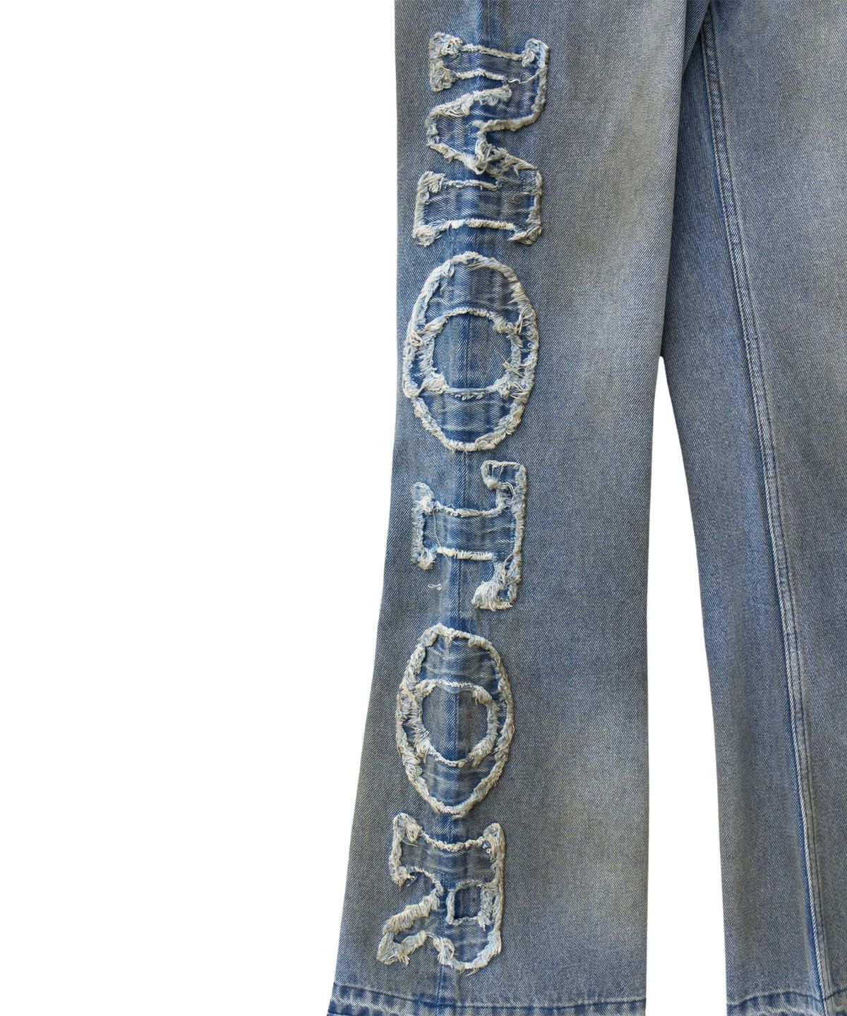 핍스 모터사이클(PHYPS MOTORCYCLE) Women Grunge Dirty Washed Bootcut Denim Pants Blue