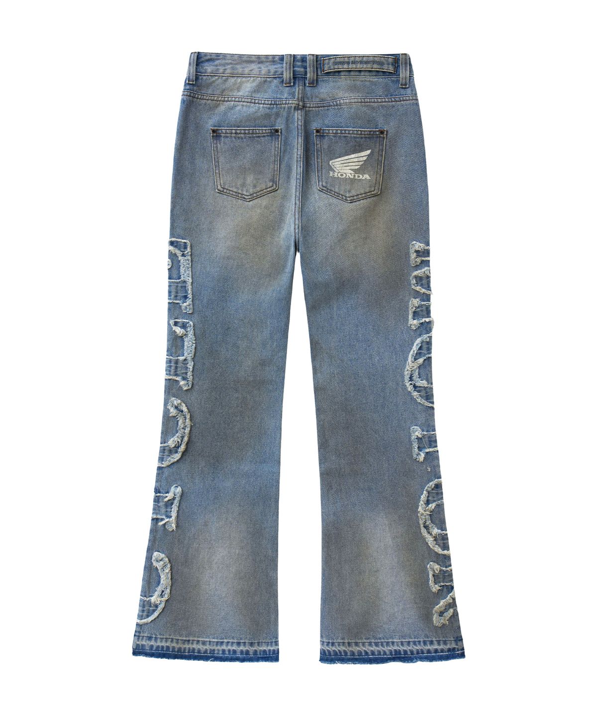 핍스 모터사이클(PHYPS MOTORCYCLE) Women Grunge Dirty Washed Bootcut Denim Pants Blue