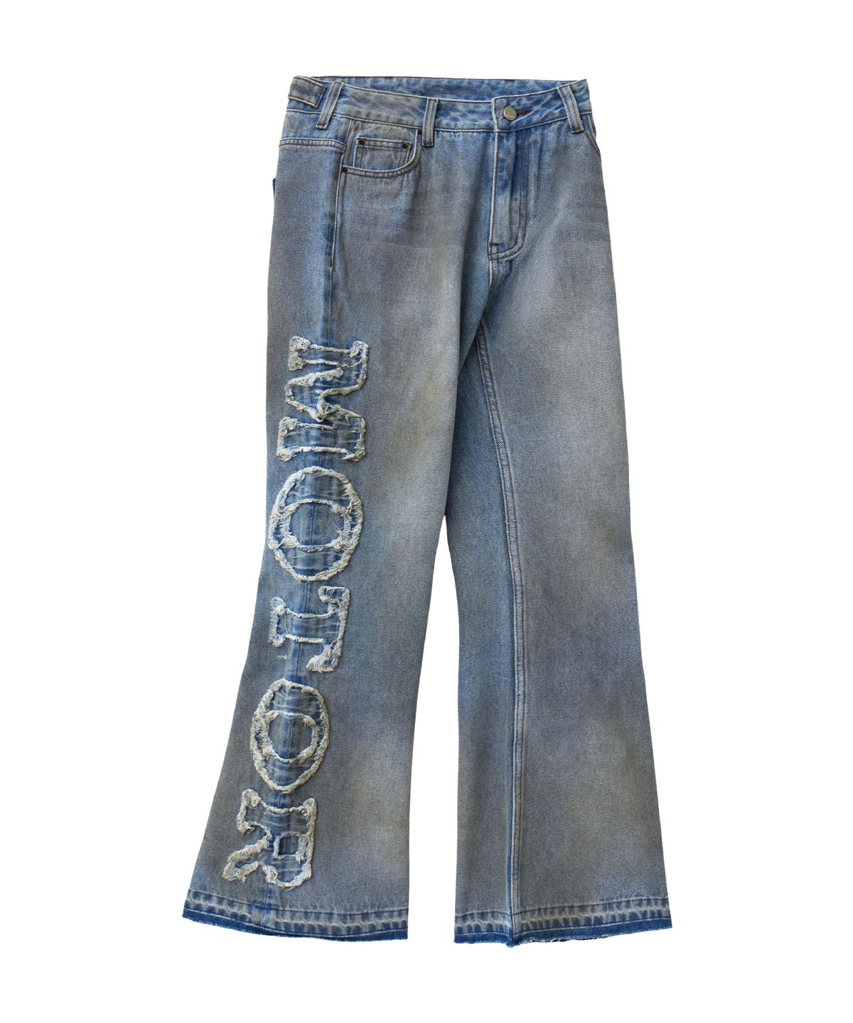 핍스 모터사이클(PHYPS MOTORCYCLE) Women Grunge Dirty Washed Bootcut Denim Pants Blue
