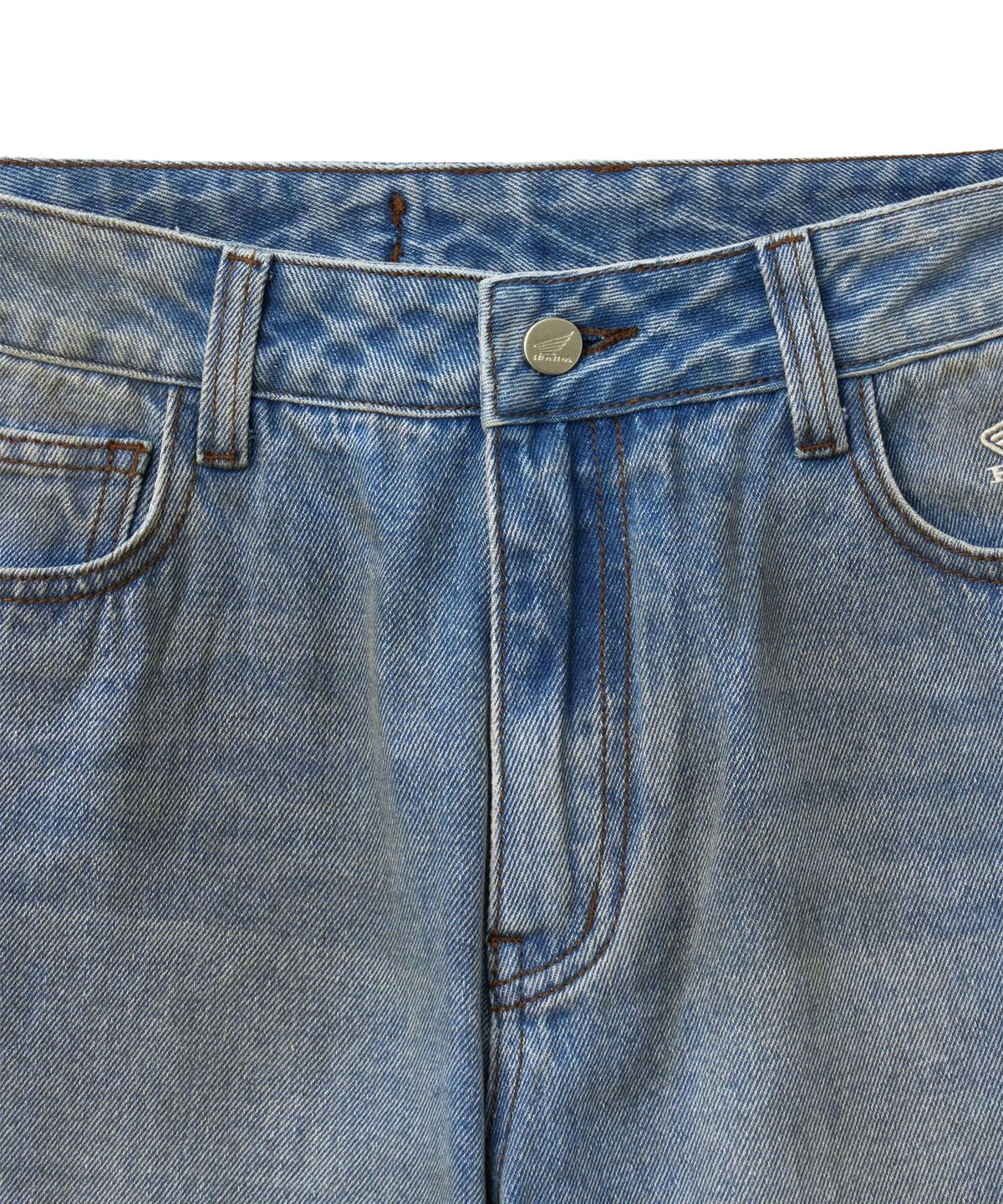 핍스 모터사이클(PHYPS MOTORCYCLE) Women Grunge Dirty Washed Bootcut Denim Pants Blue