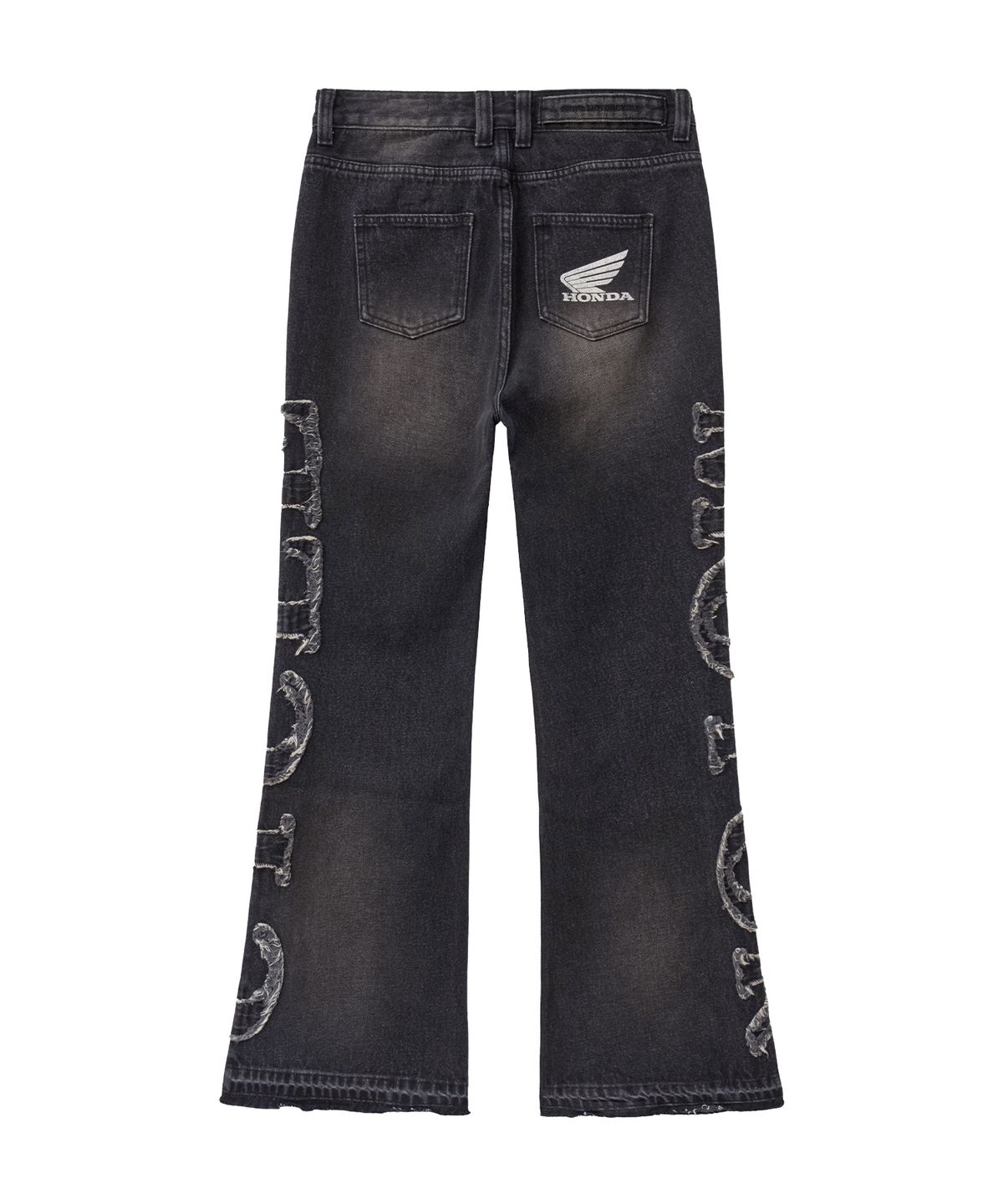 핍스 모터사이클(PHYPS MOTORCYCLE) Women Grunge Dirty Washed Bootcut Denim Pants Black