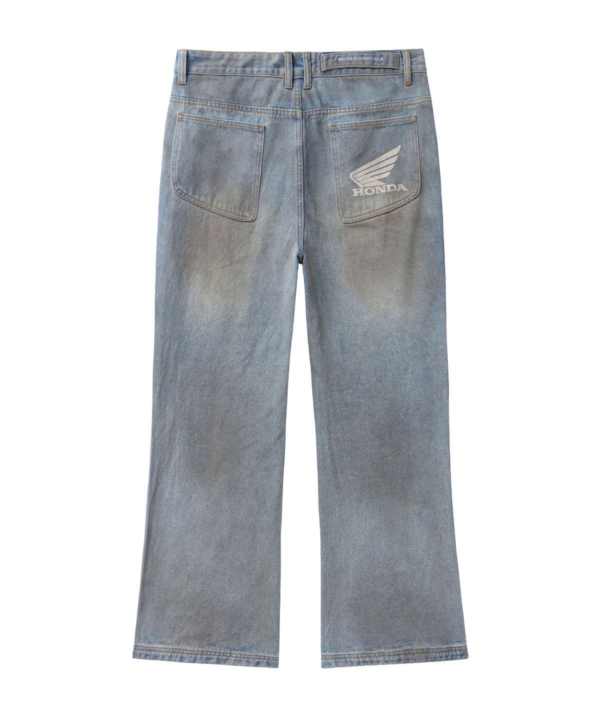 핍스 모터사이클(PHYPS MOTORCYCLE) Dirty Wash Semi Flare Denim Pants Light Blue