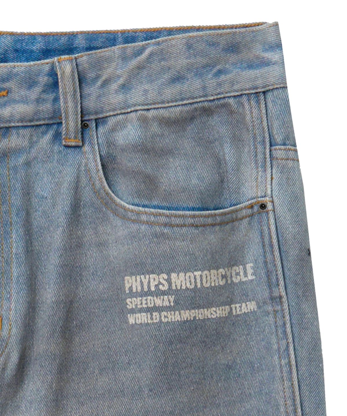 핍스 모터사이클(PHYPS MOTORCYCLE) Dirty Wash Semi Flare Denim Pants Light Blue