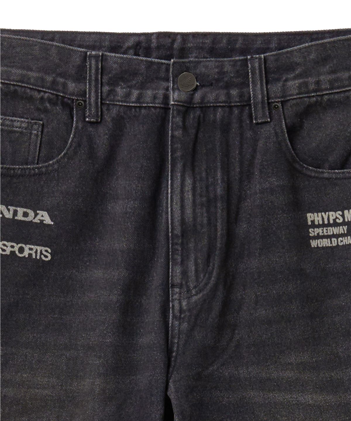 핍스 모터사이클(PHYPS MOTORCYCLE) Dirty Wash Semi Flare Denim Pants Black