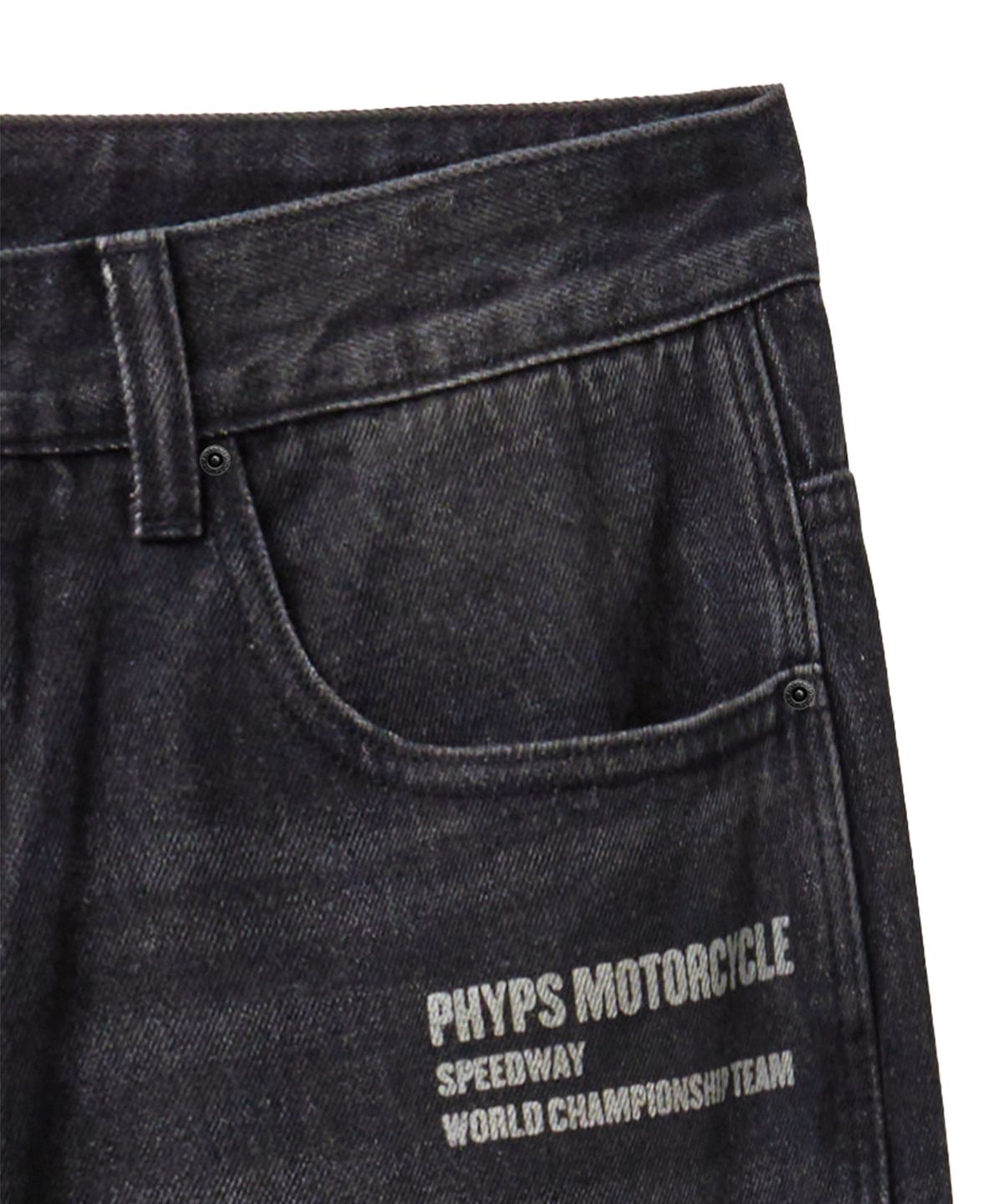핍스 모터사이클(PHYPS MOTORCYCLE) Dirty Wash Semi Wide Loose Fit Denim Pants Black