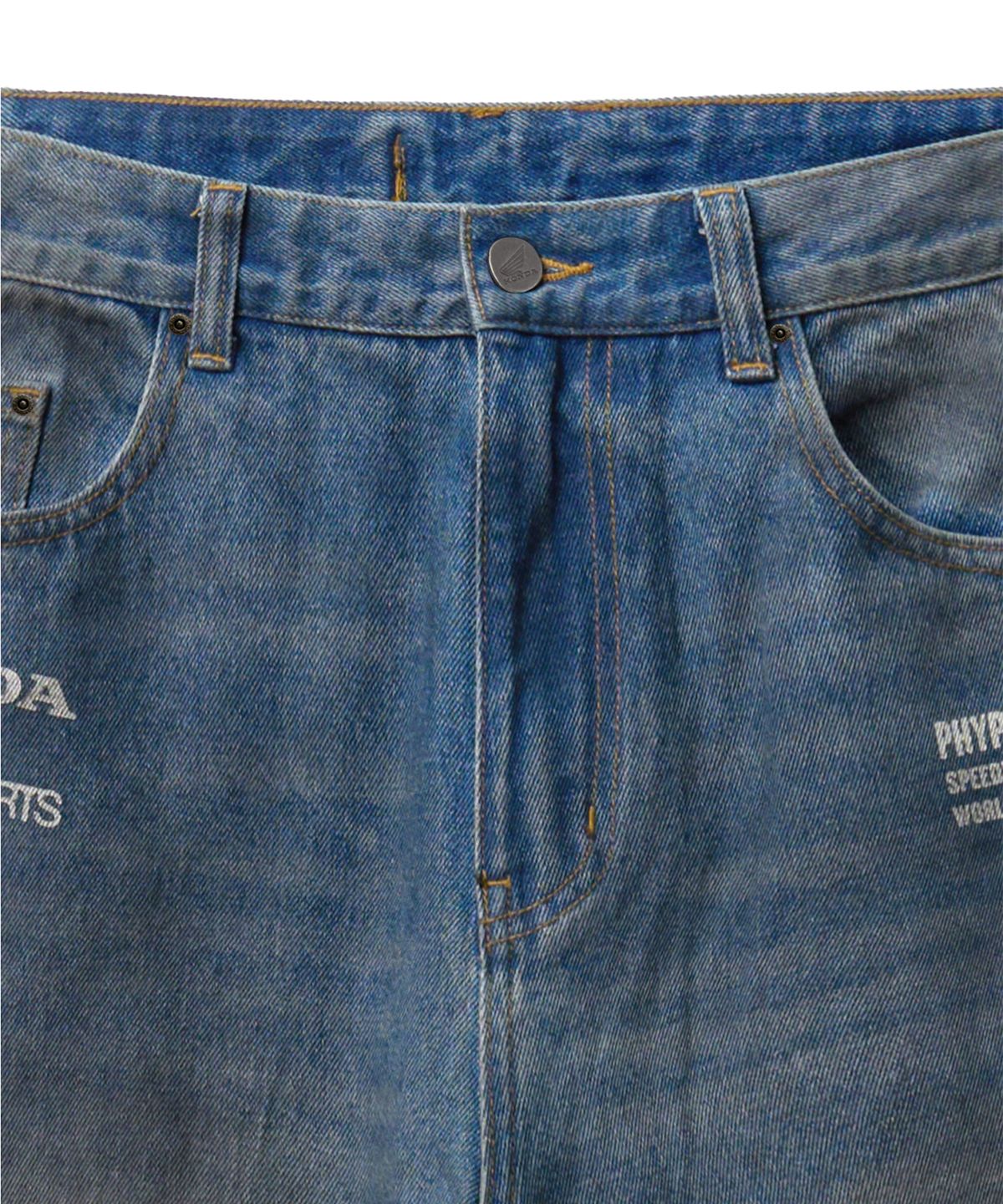 핍스 모터사이클(PHYPS MOTORCYCLE) Dirty Wash Semi Wide Loose Fit Denim Pants Light Blue