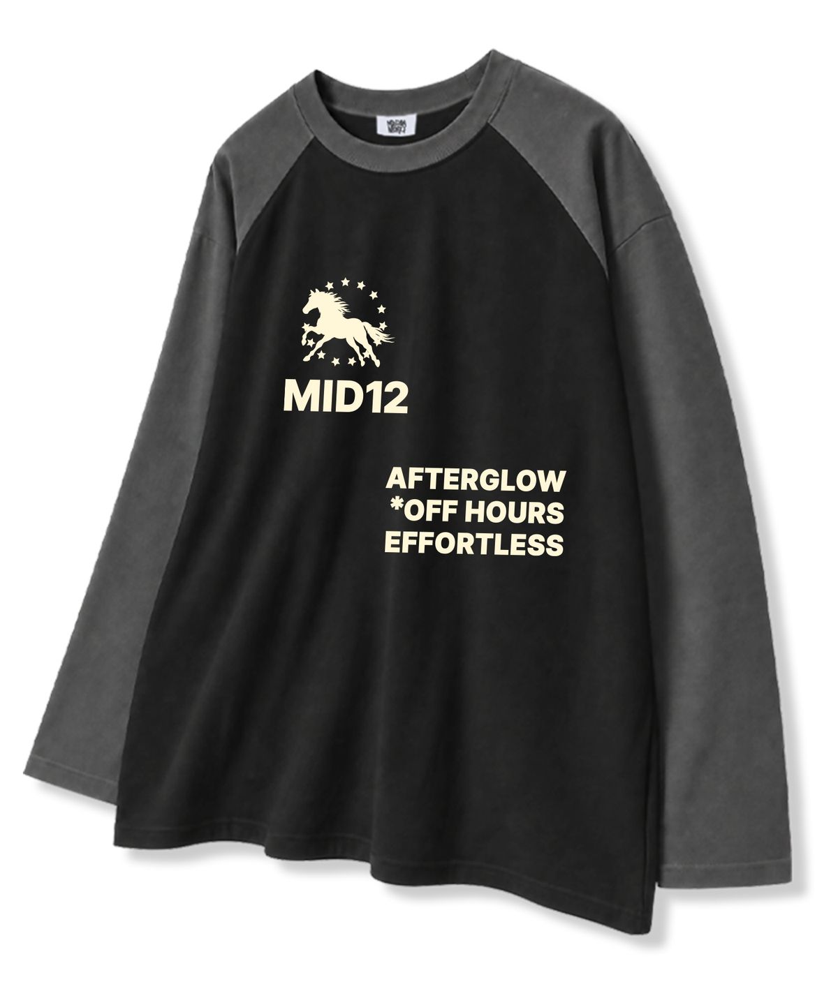 미드나잇12에이엠(MIDNIGHT12AM) MID12글로우 오버핏 래글런 롱슬리브 티셔츠 4color