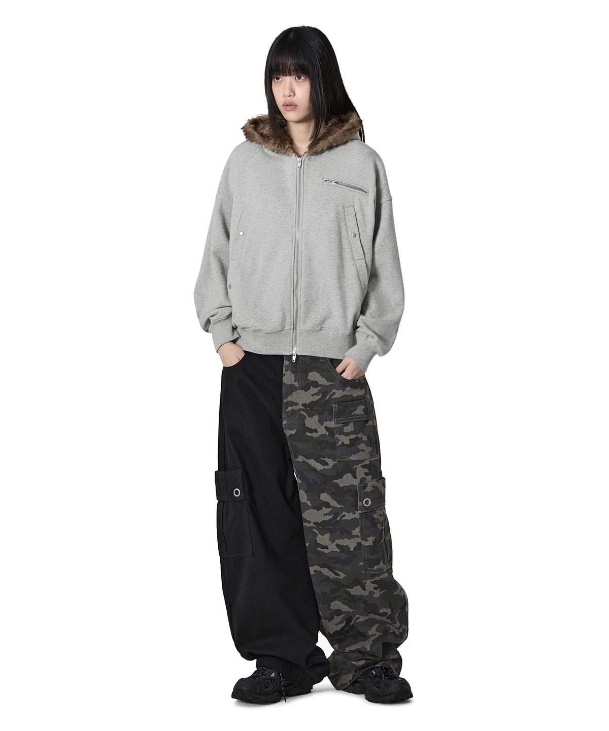 오픈야드(오와이)(OPENYARD(OY)) FAUX FUR HOODIE ZIP UP - MELANGE