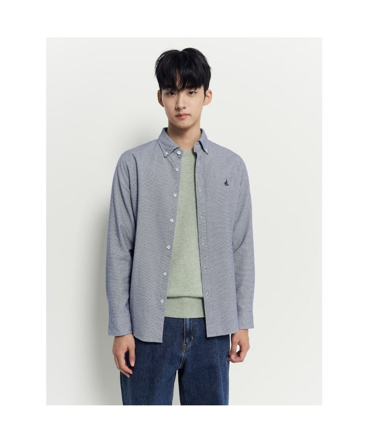 빈폴 멘(BEANPOLE MEN) 브러쉬드 하운드투스 셔츠 - 블루