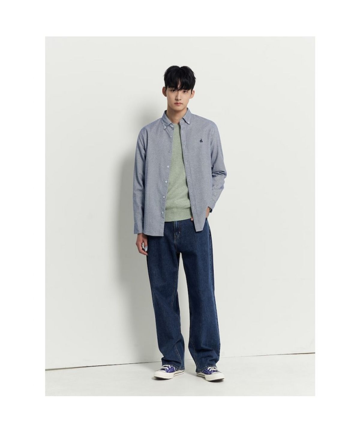 빈폴 멘(BEANPOLE MEN) 브러쉬드 하운드투스 셔츠 - 블루