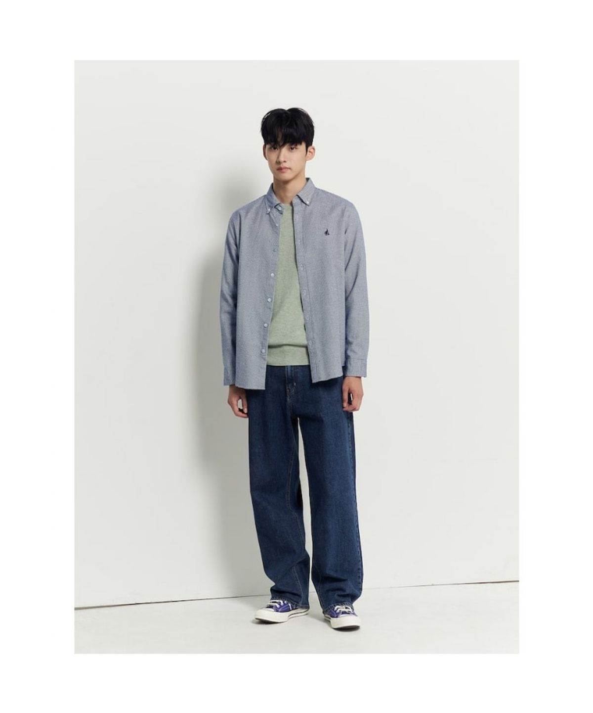 빈폴 멘(BEANPOLE MEN) 브러쉬드 하운드투스 셔츠 - 블루