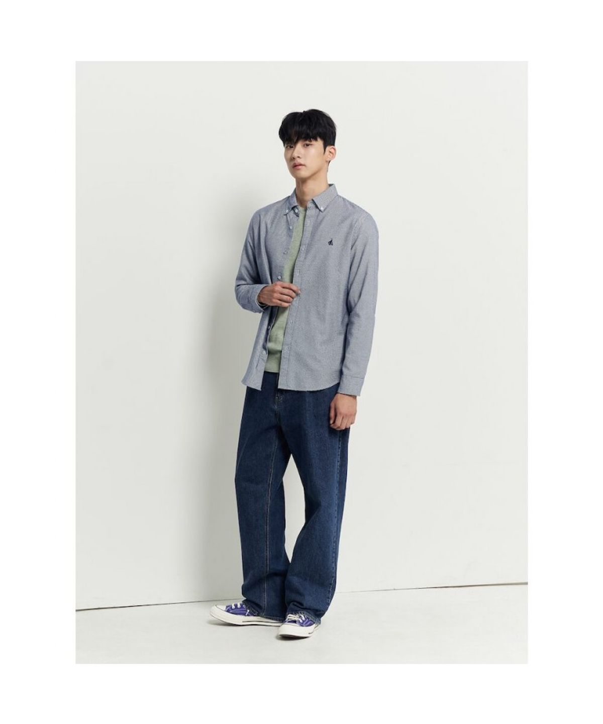 빈폴 멘(BEANPOLE MEN) 브러쉬드 하운드투스 셔츠 - 블루