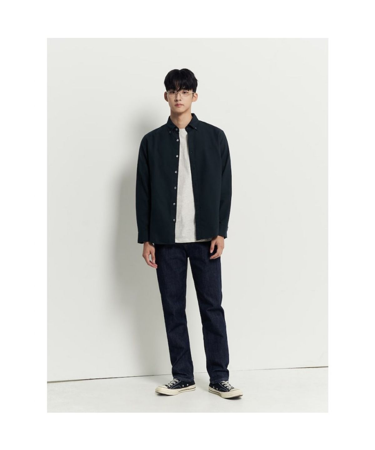 빈폴 멘(BEANPOLE MEN) 브러쉬드 하운드투스 셔츠 - 네이비