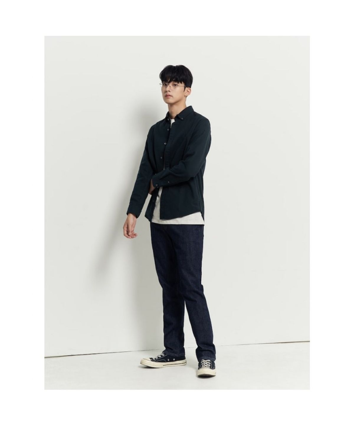 빈폴 멘(BEANPOLE MEN) 브러쉬드 하운드투스 셔츠 - 네이비