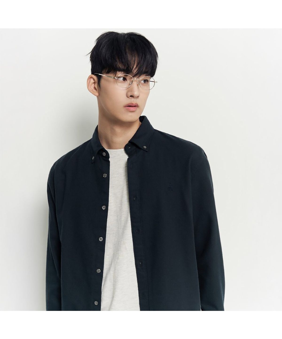 빈폴 멘(BEANPOLE MEN) 브러쉬드 하운드투스 셔츠 - 네이비