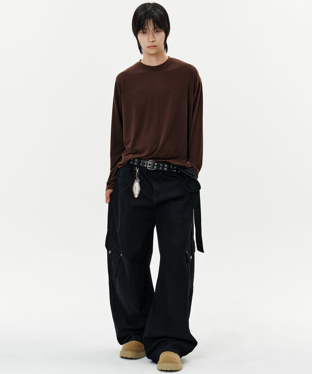 딥센스(DEEP SENSE) Utility Panel Curved Cargo Pants - black
