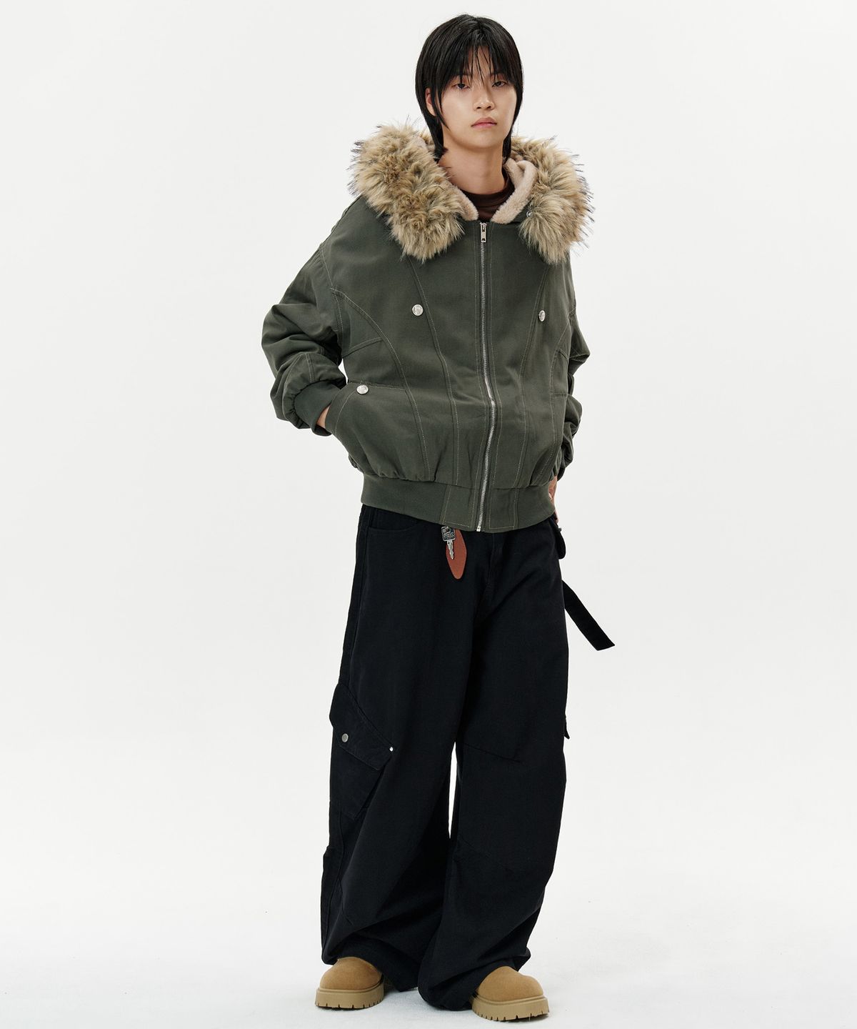 딥센스(DEEP SENSE) Utility Panel Curved Cargo Pants - black