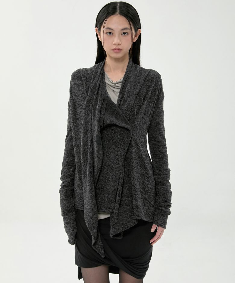 Scarf Knit Cardigan (FL-054_Charcoal)