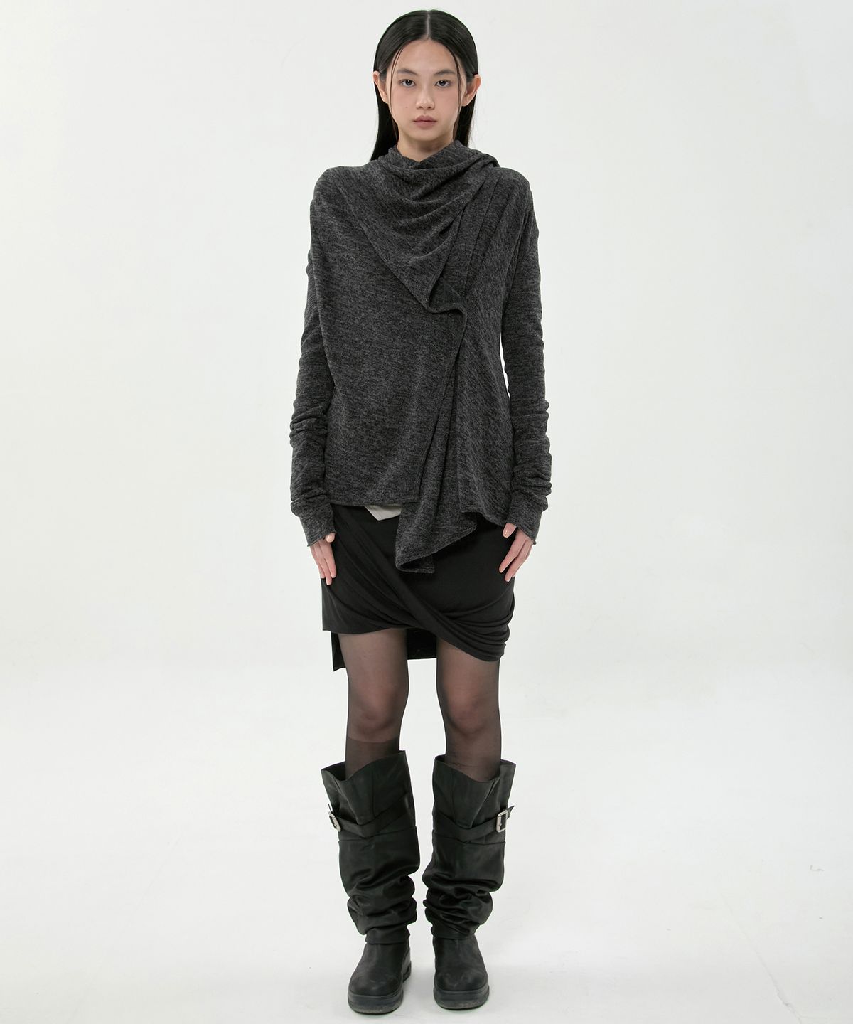 플레어업(FLAREUP) Scarf Knit Cardigan (FL-054_Charcoal)