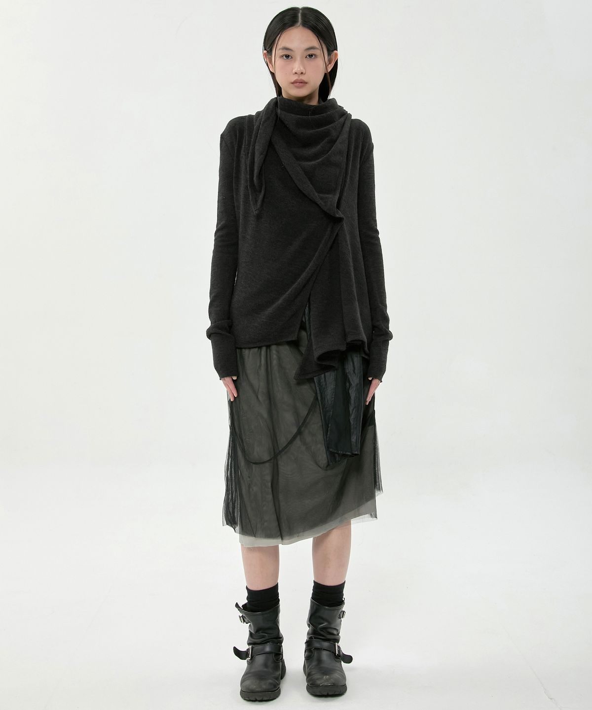 플레어업(FLAREUP) Scarf Knit Cardigan (FL-054_Black)