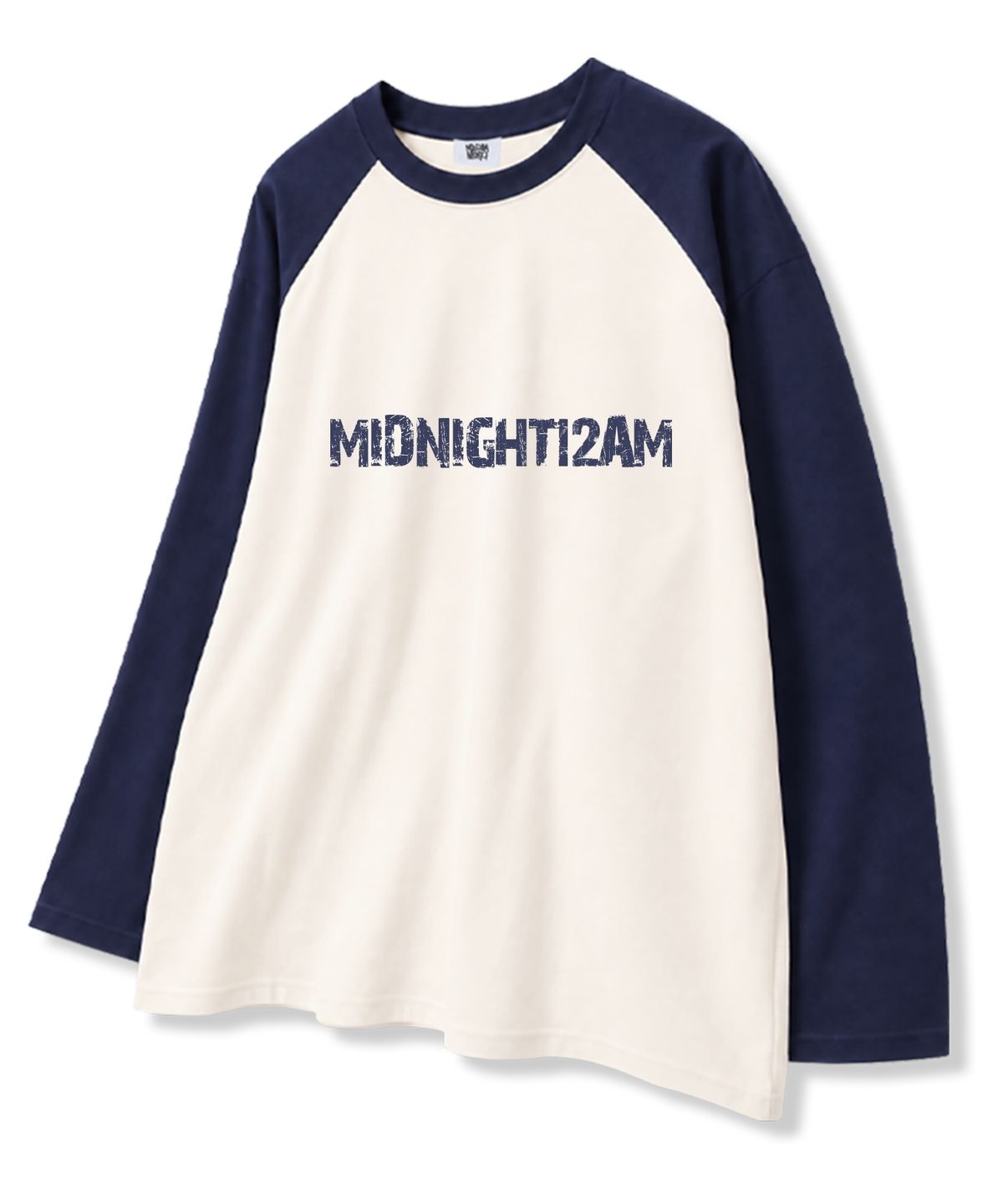 미드나잇12에이엠(MIDNIGHT12AM) 크래치 오버핏 래글런 롱슬리브 티셔츠 4color