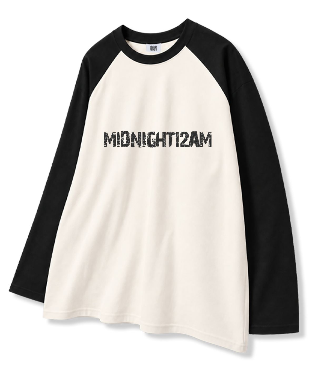 미드나잇12에이엠(MIDNIGHT12AM) 크래치 오버핏 래글런 롱슬리브 티셔츠 4color