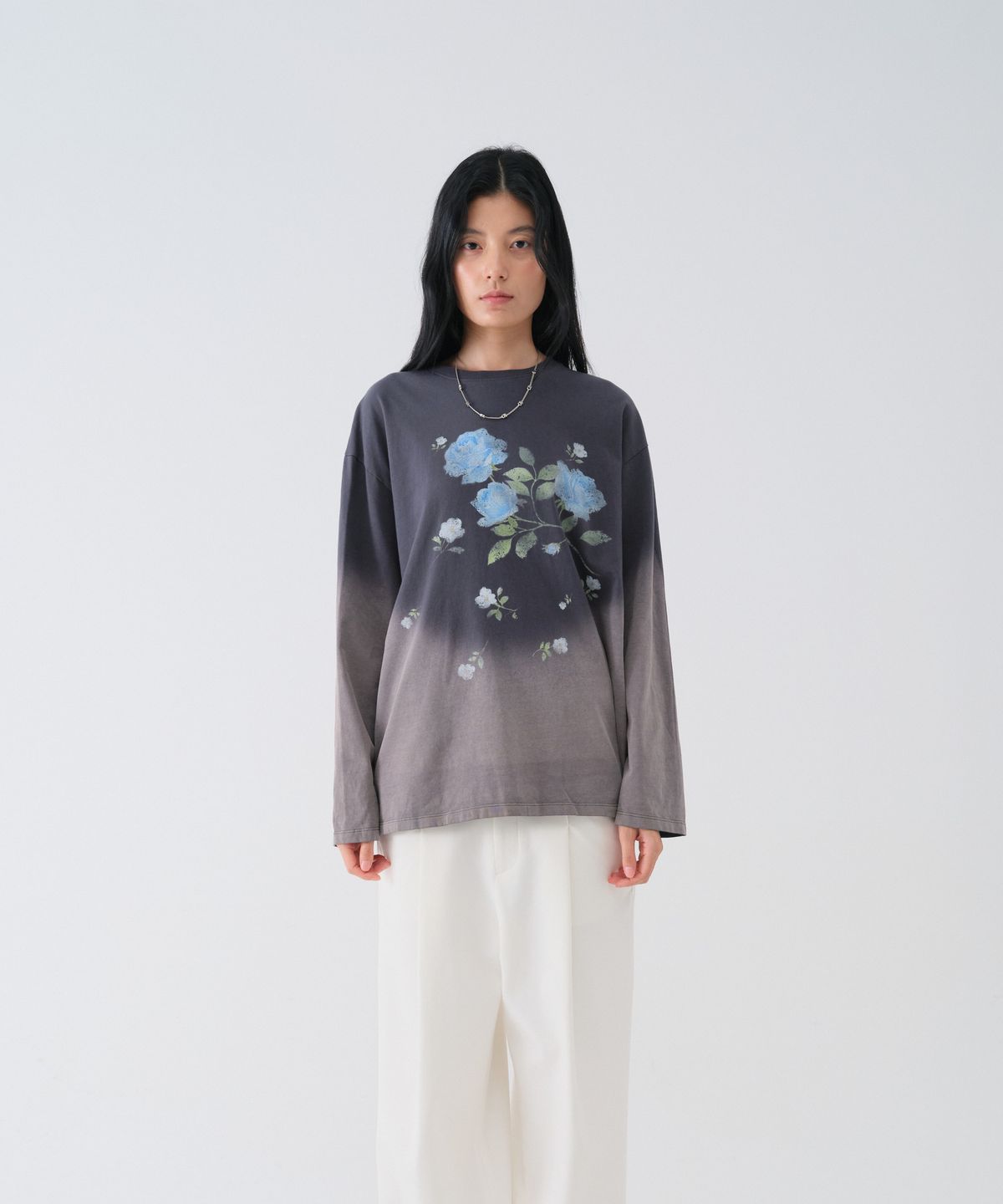 센토르(CENTAUR.KR) VINTAGE WASHED FLOWER LONG SLEEVE TEE_CHARCOAL