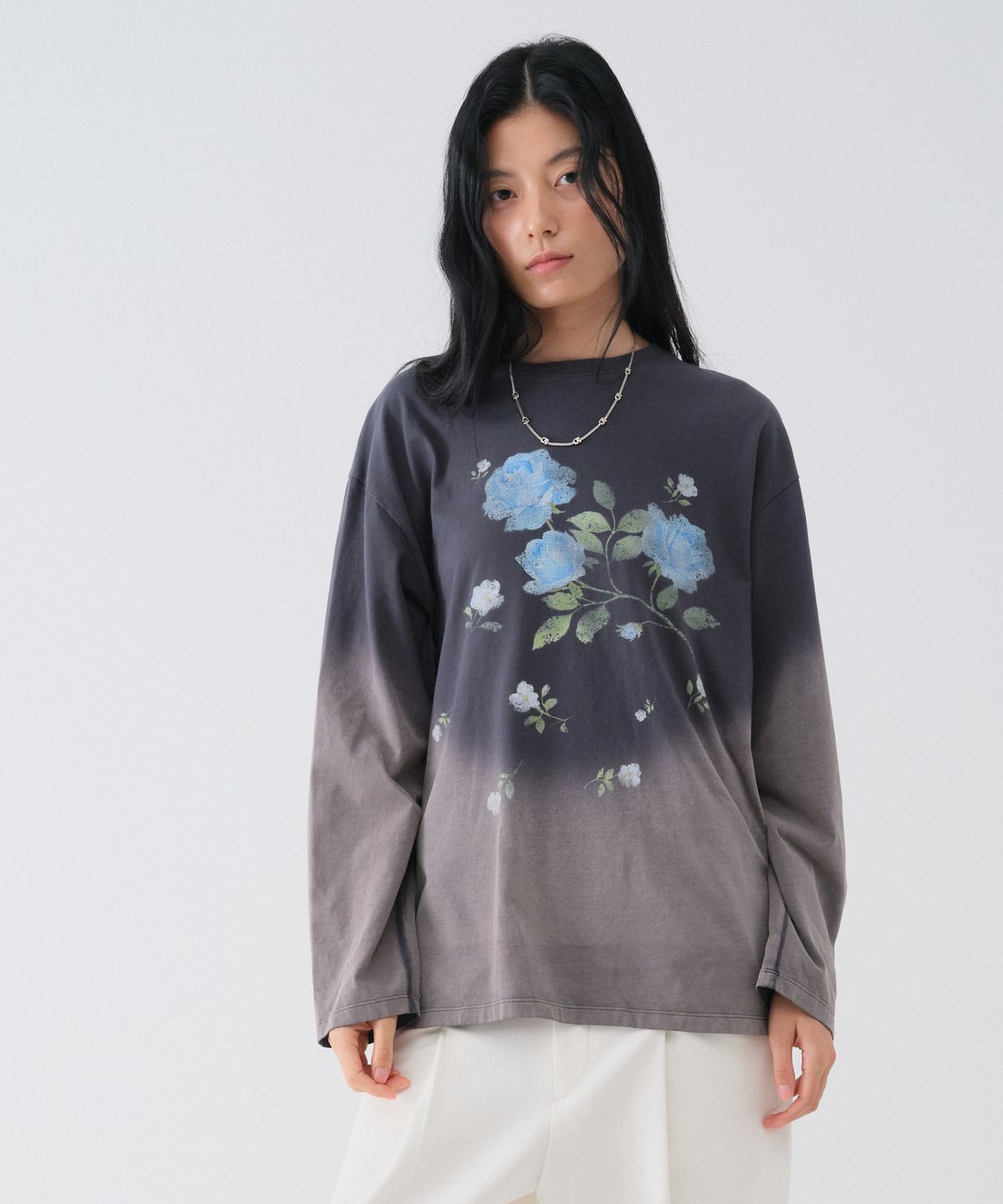 센토르(CENTAUR.KR) VINTAGE WASHED FLOWER LONG SLEEVE TEE_CHARCOAL