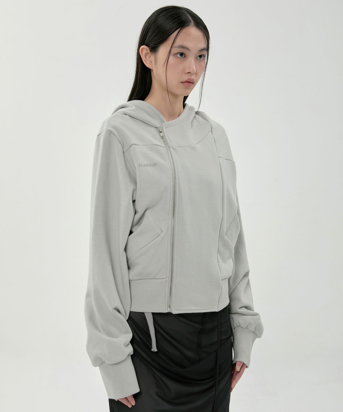 플레어업(FLAREUP) Structured Offset Hoodie (FL-067_Gray)