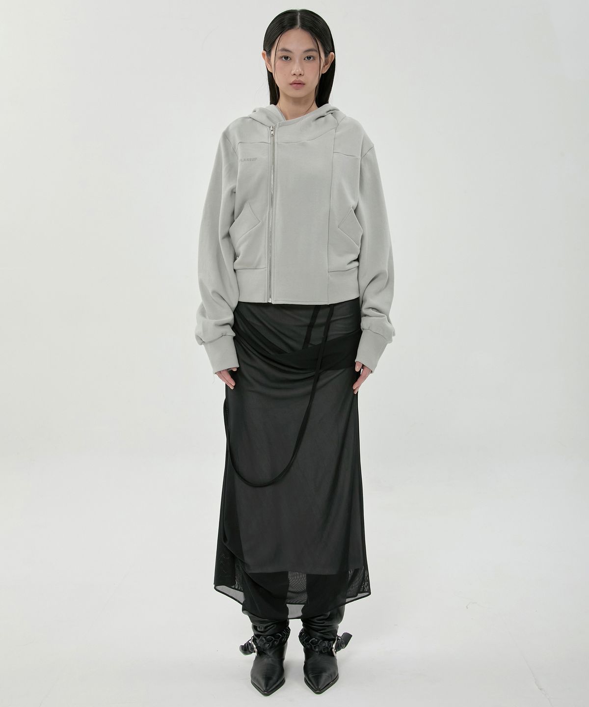 플레어업(FLAREUP) Structured Offset Hoodie (FL-067_Gray)