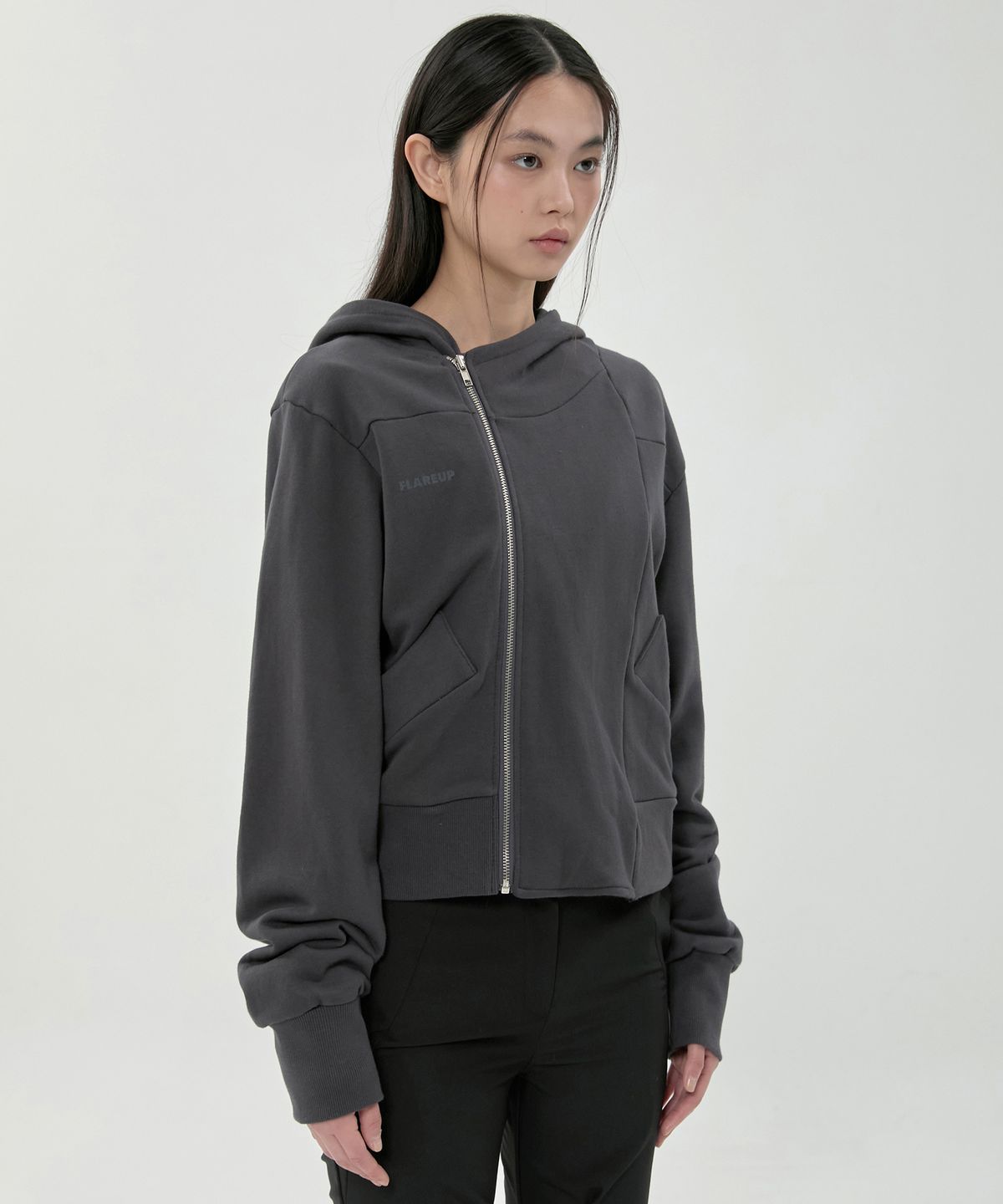 플레어업(FLAREUP) Structured Offset Hoodie (FL-067_Charcoal)