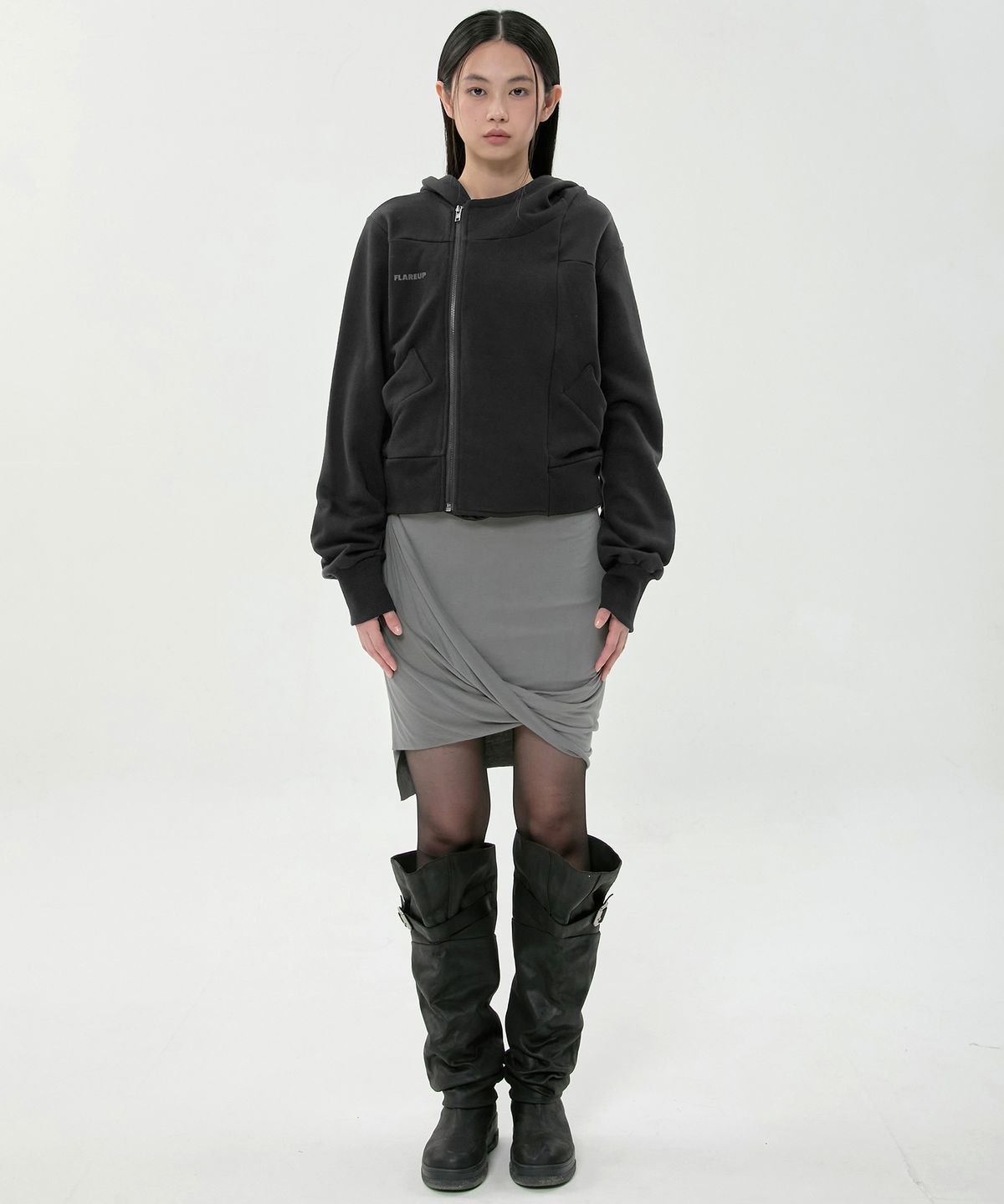 플레어업(FLAREUP) Structured Offset Hoodie (FL-067_Black)