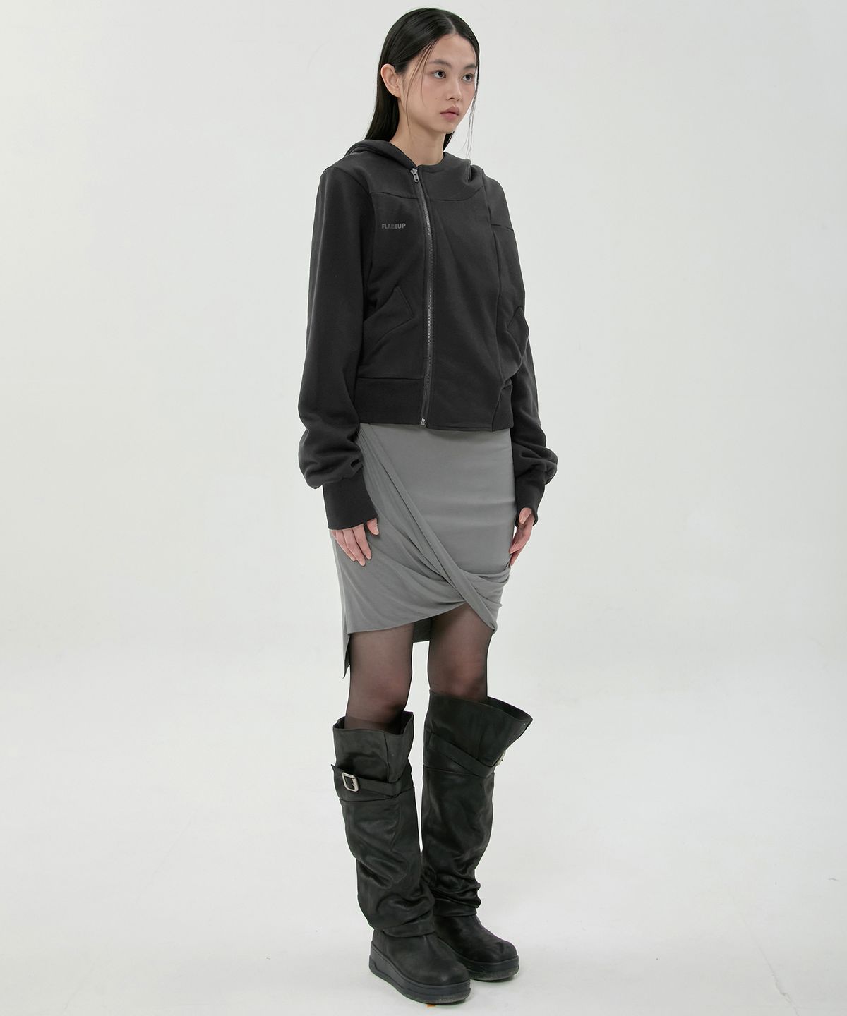 플레어업(FLAREUP) Structured Offset Hoodie (FL-067_Black)
