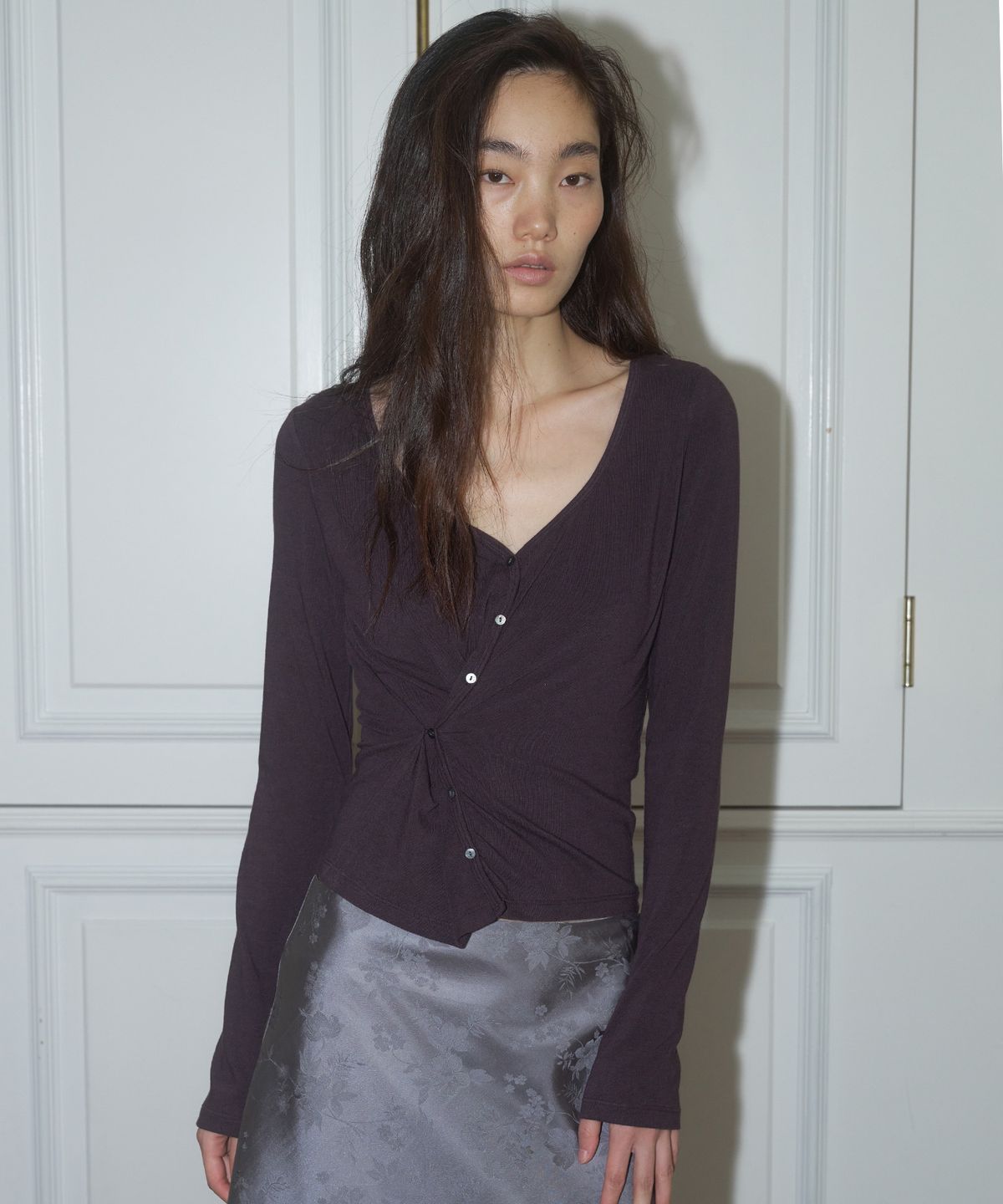 더포르타(THEPORTA) 2-WAY DRAPED CARDIGAN, PURPLE